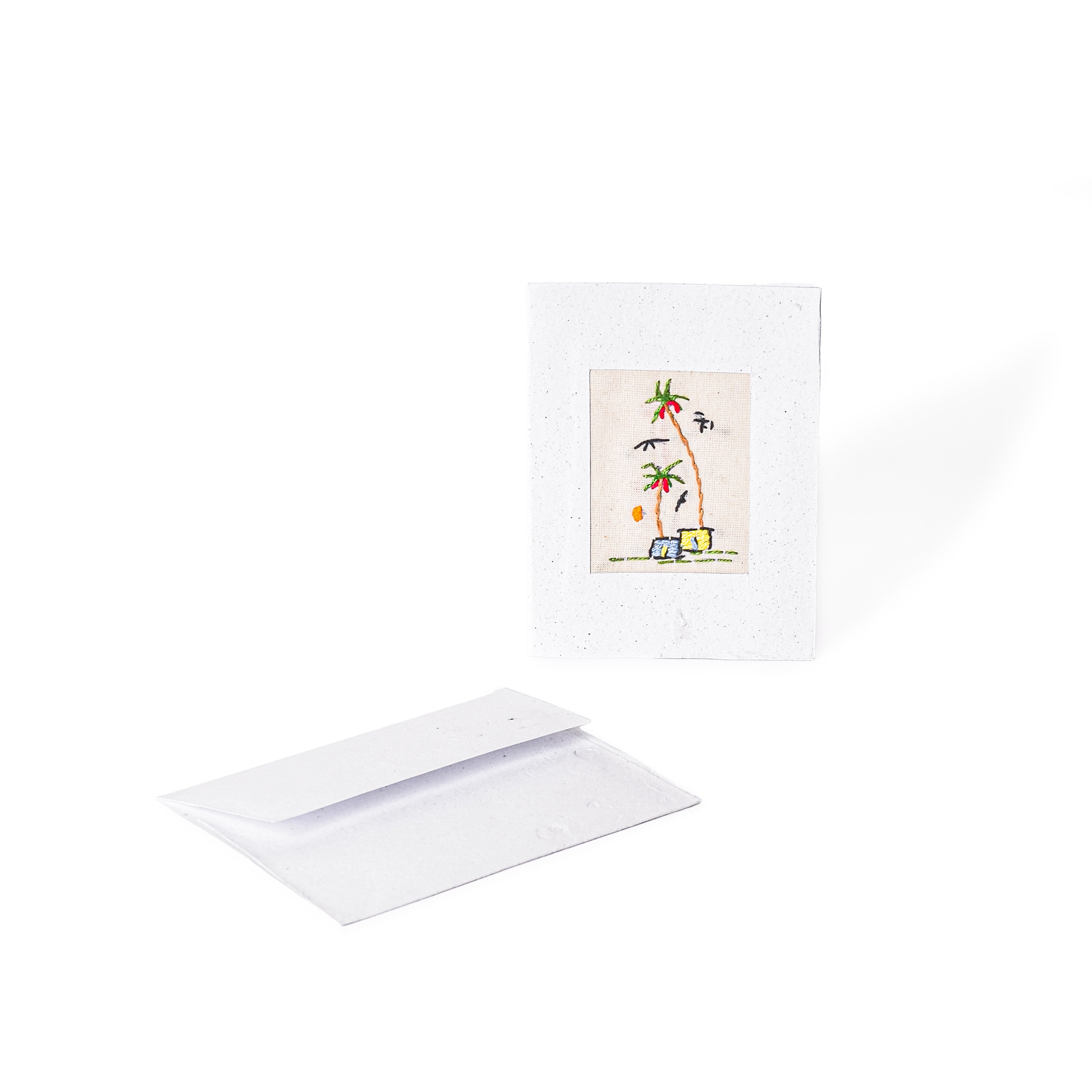 Hand Embroidered Recycled Palm Tree Card