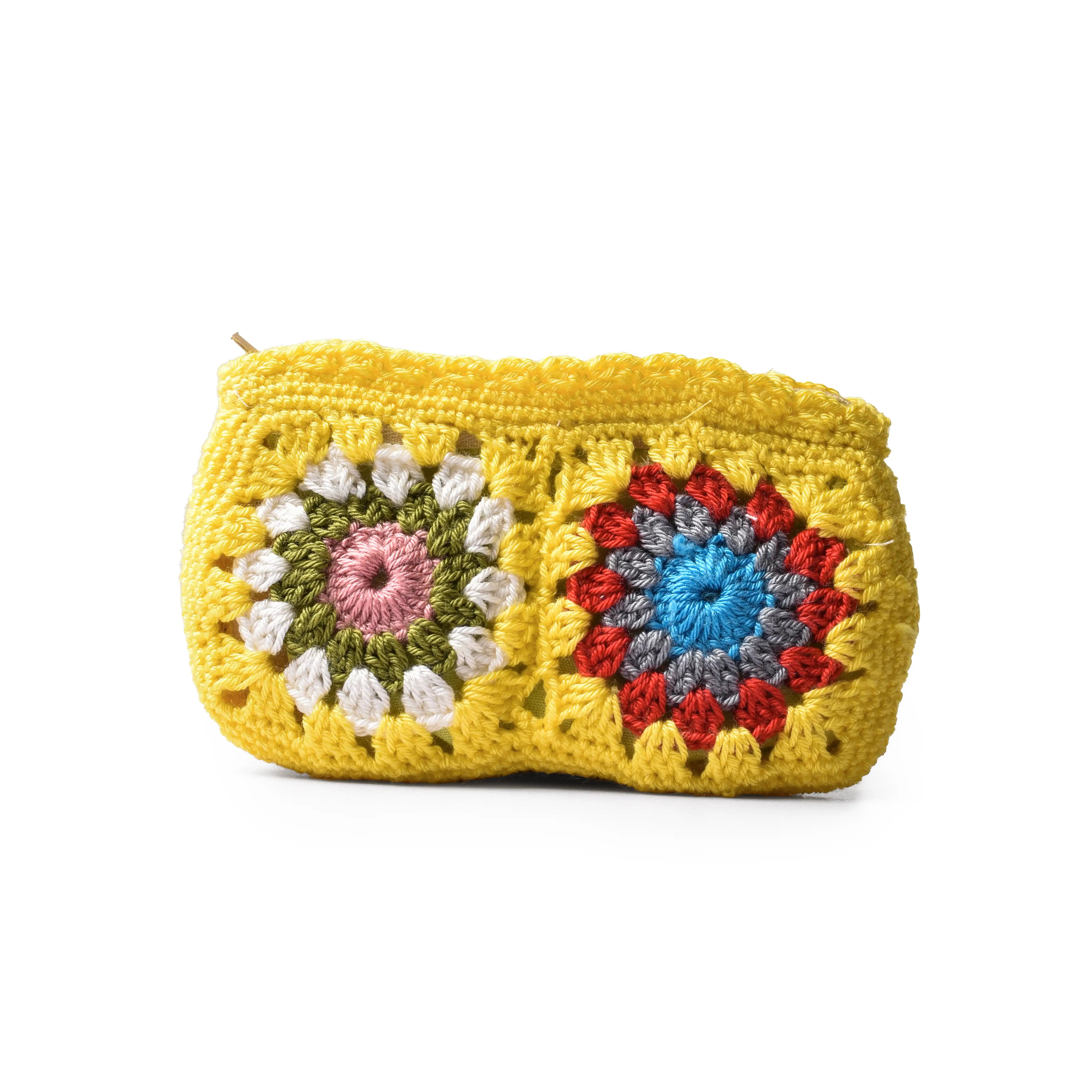 Granny Crochet Pouch With Color Yellow
