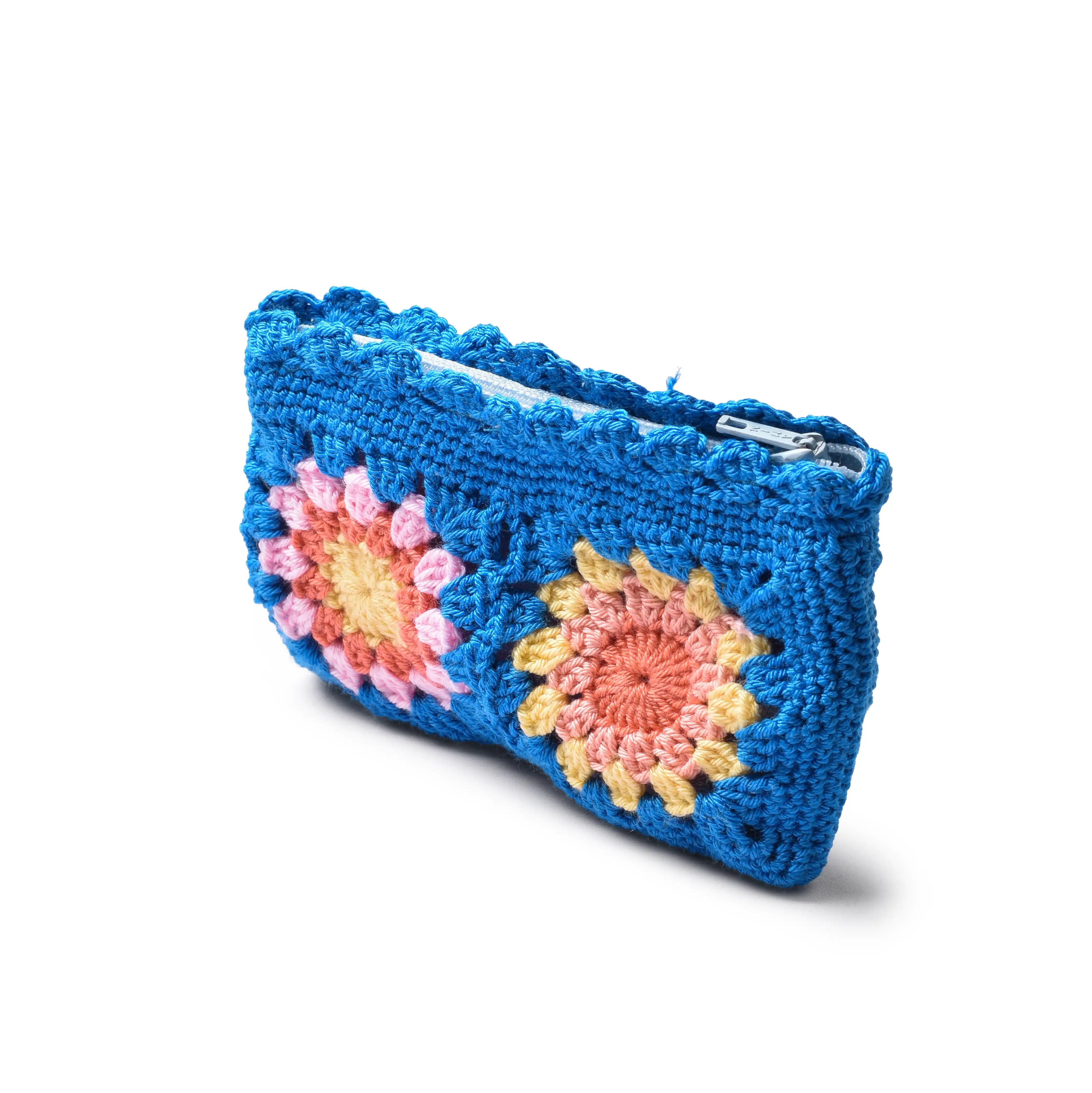 Granny Crochet Pouch With Color Blue