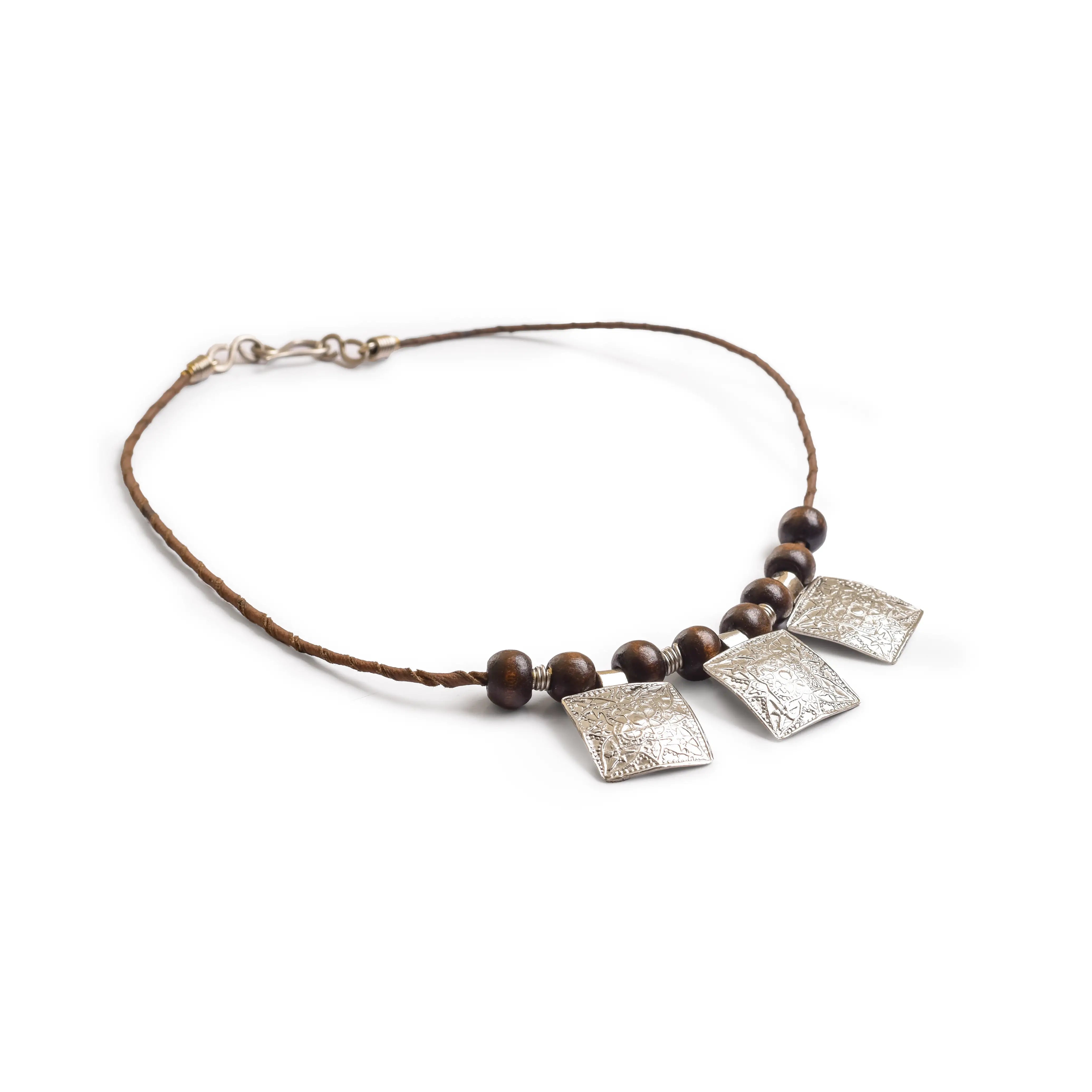 3 Square Pendants Brass Necklace