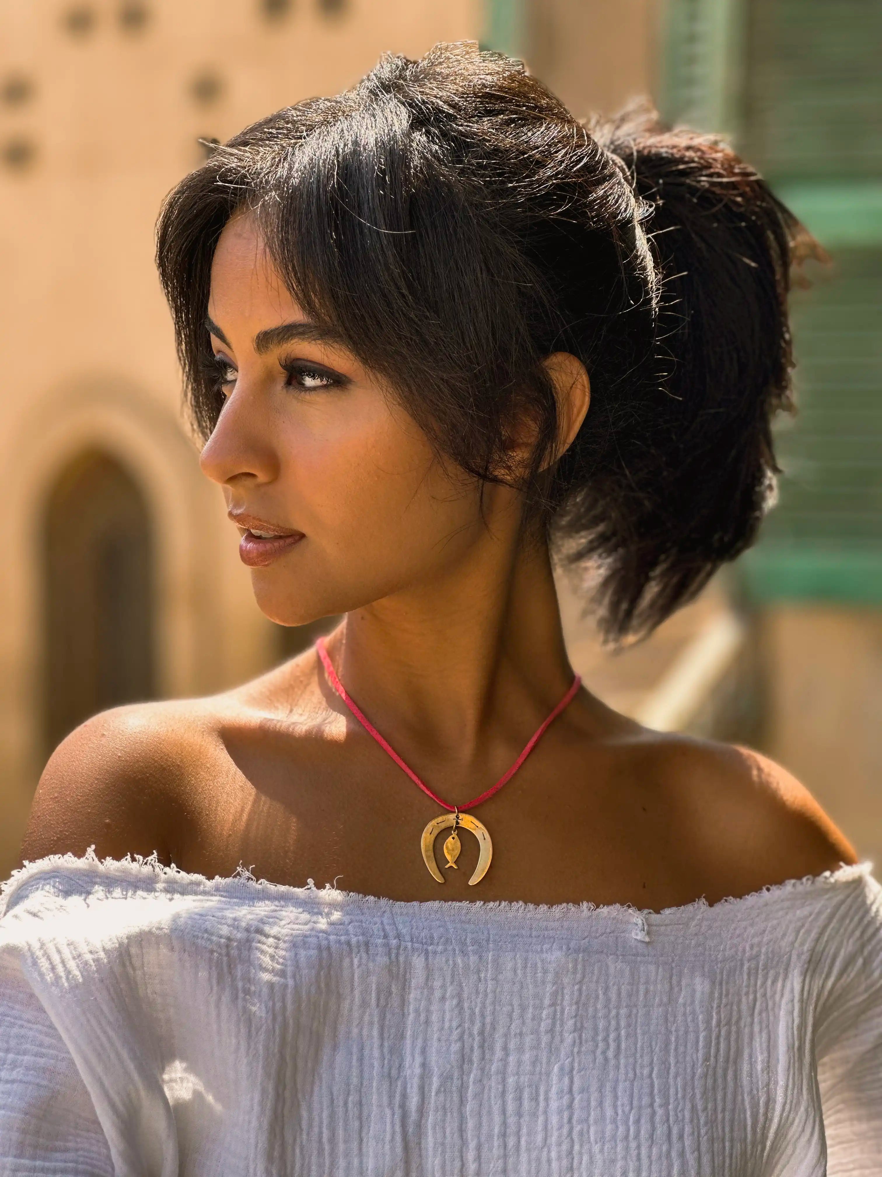 Horseshoe & Fish Brass Necklace