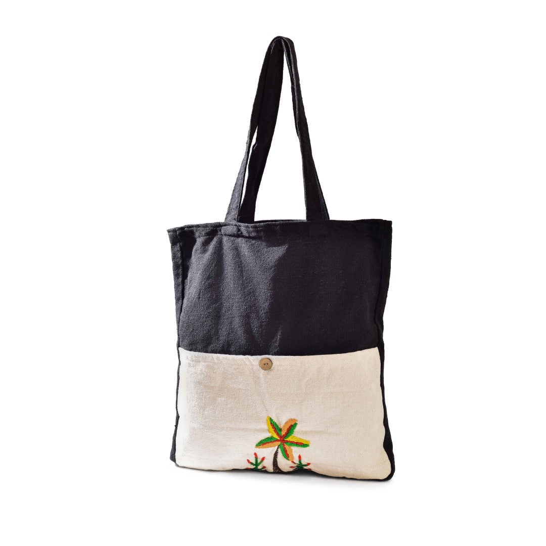 Embroidered Tote Bag with Pocket