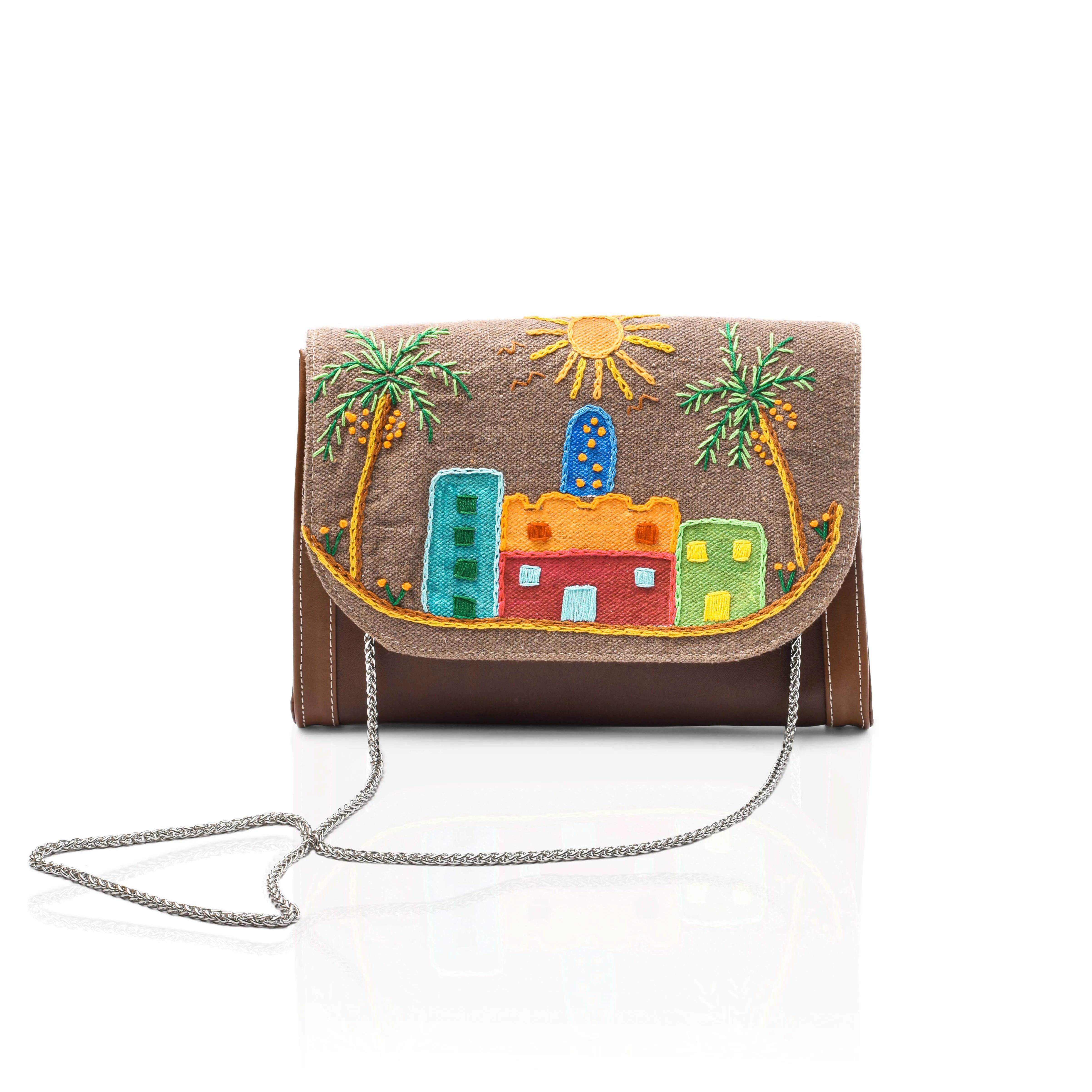 Hand-embroidered Clutch With Color Brown
