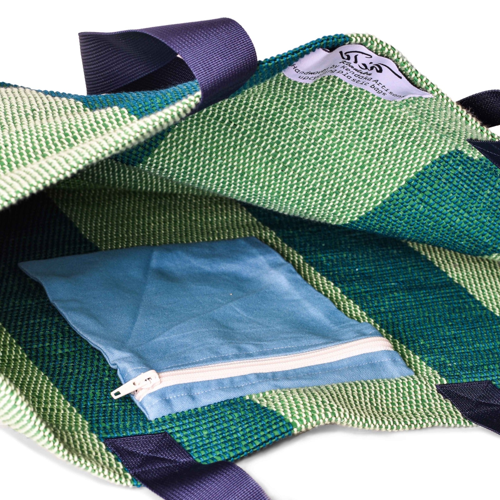 Upcycled Plastic Bag/ leather handle(60*42 cm)