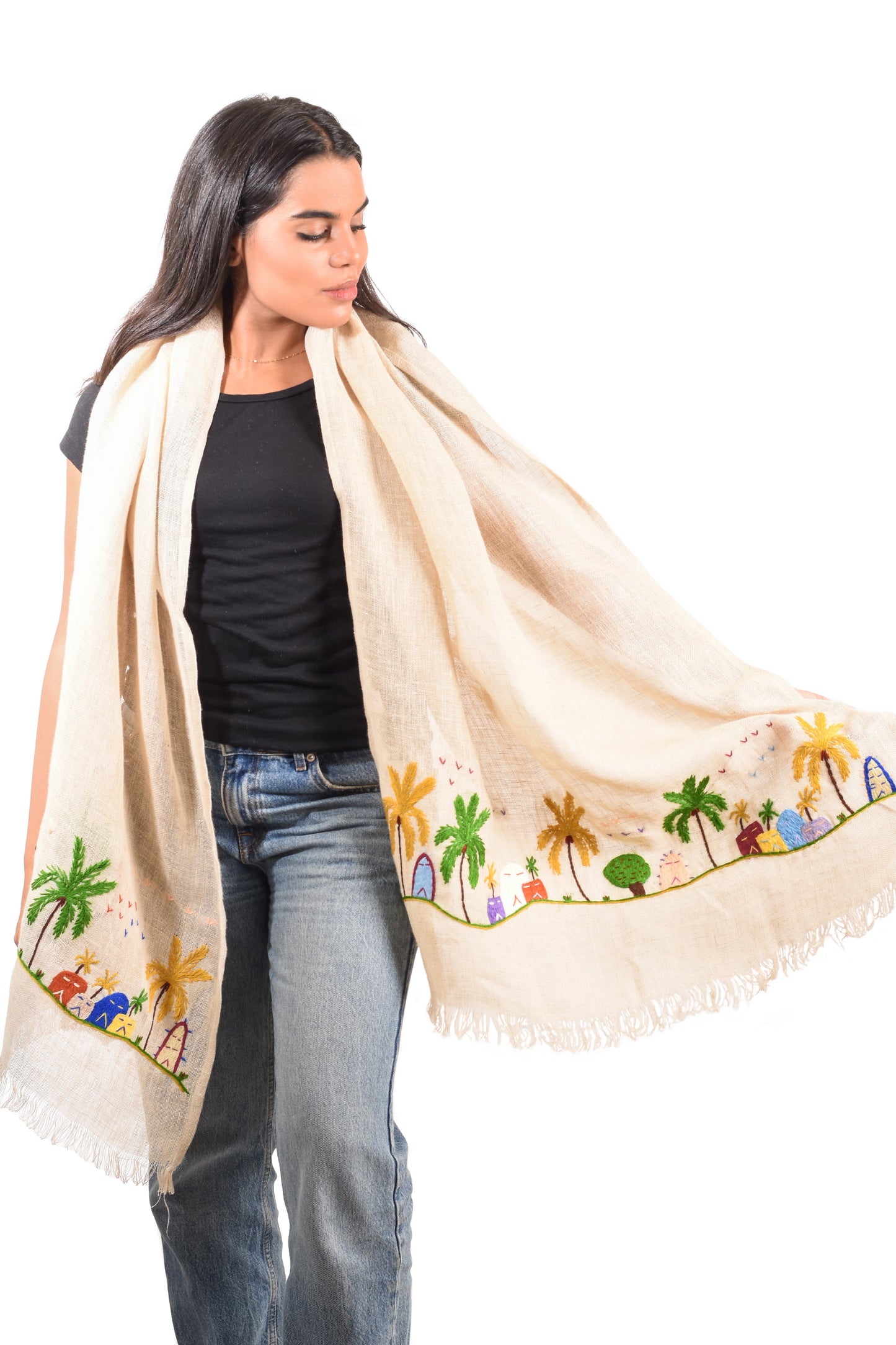 Linen Embroidered Shawl