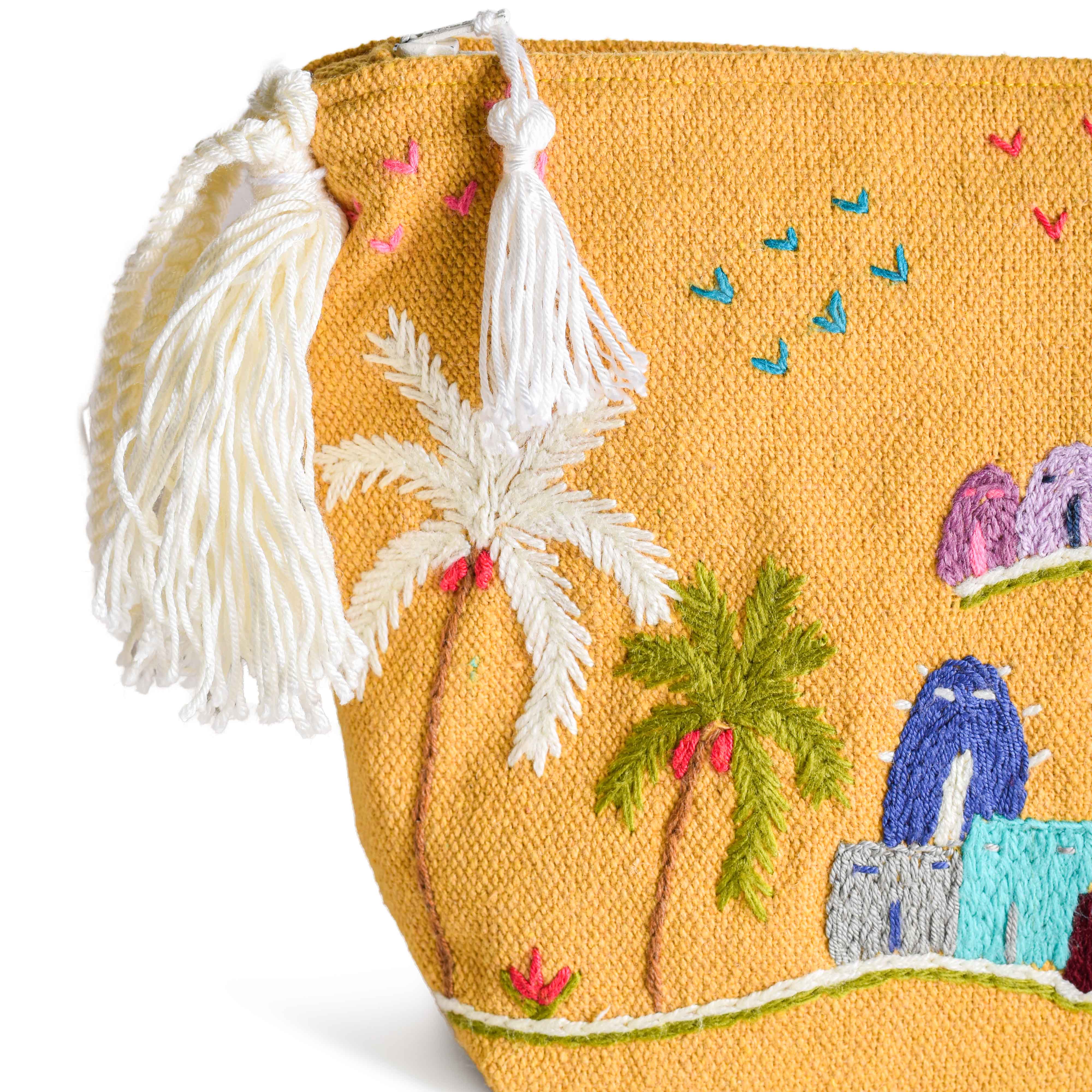 Rural Scenery Embroidered Mini Pouch