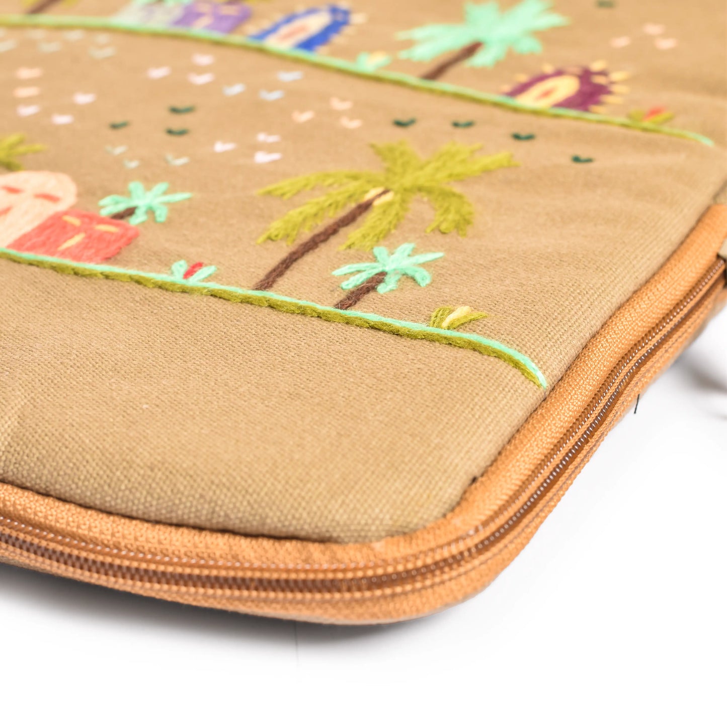 Embroidered Palm trees laptop bag and sleeves by fair trade artisans