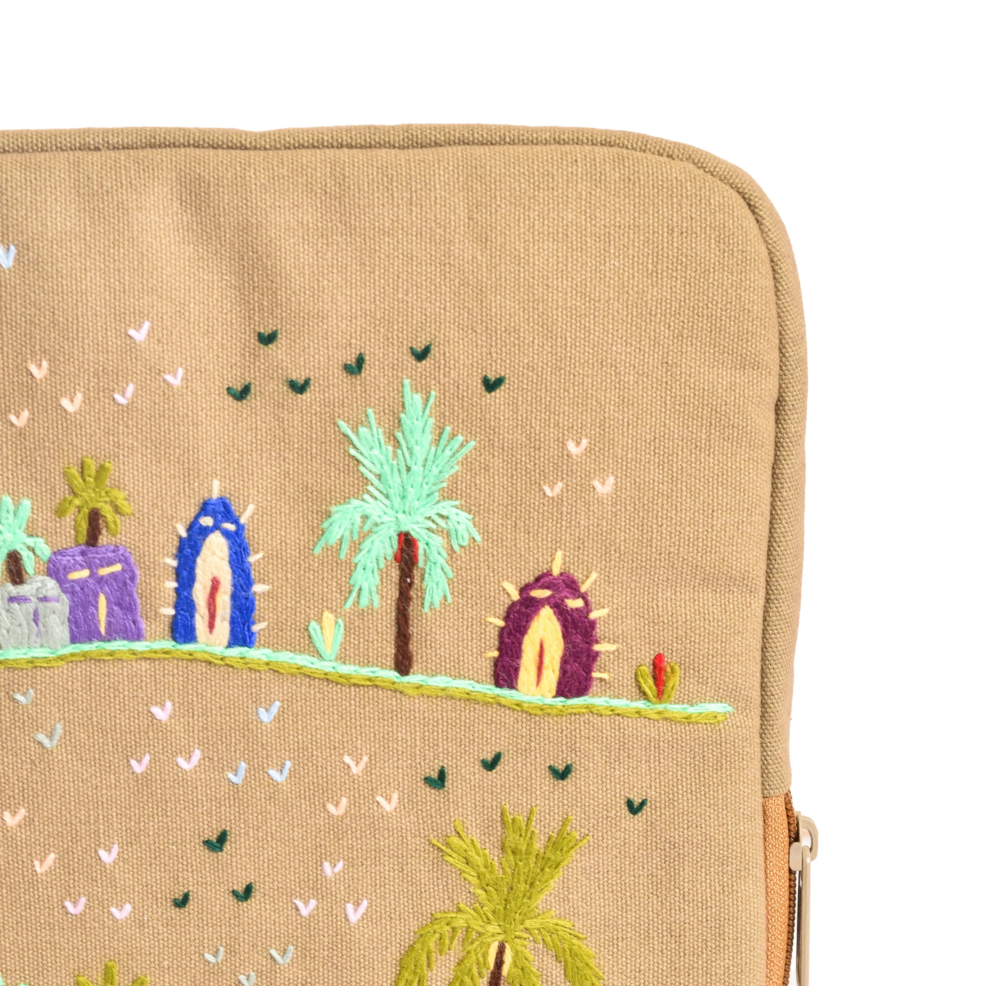 Embroidered Palm trees laptop bag and sleeves by fair trade artisans