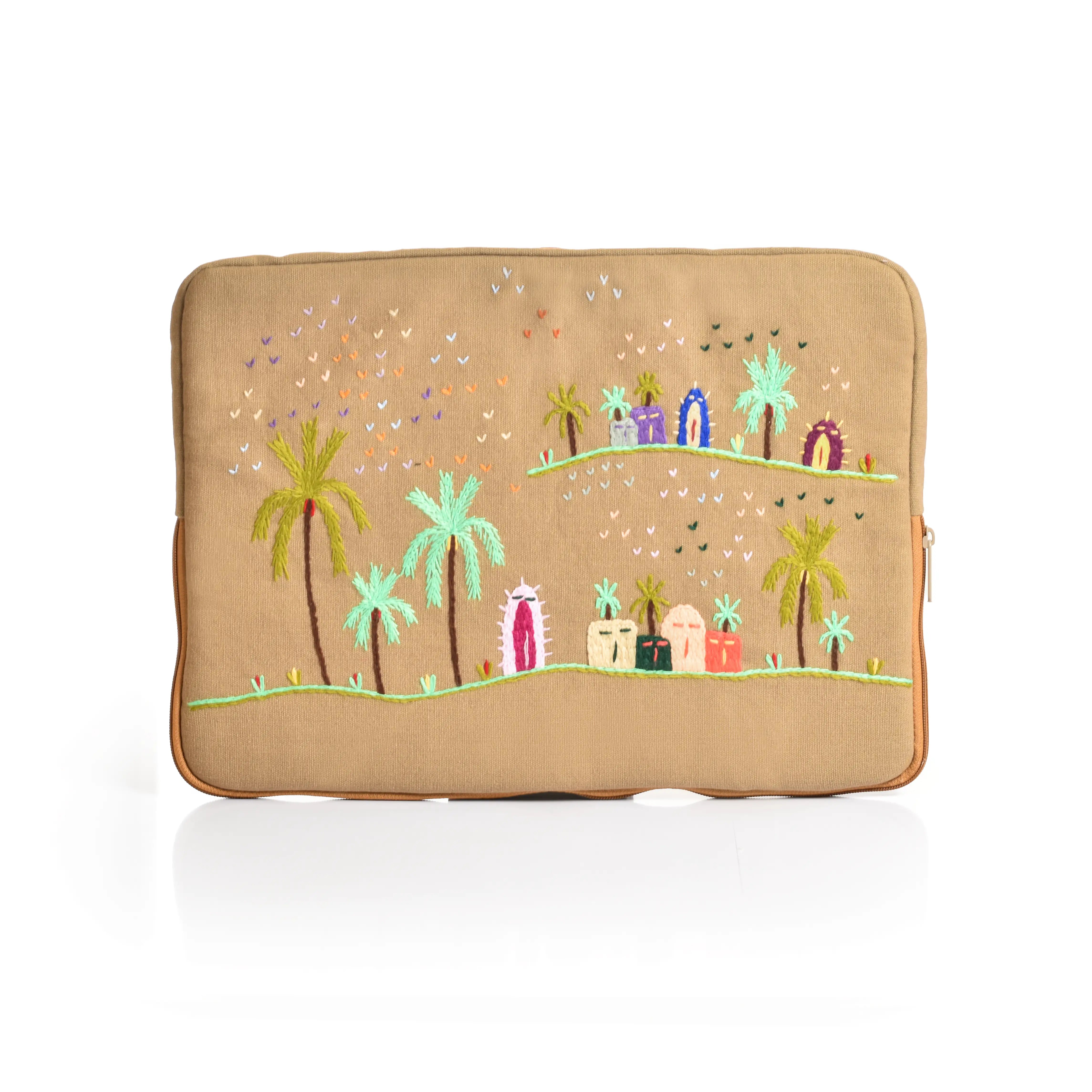 Embroidered Palm trees laptop bag and sleeves by fair trade artisans