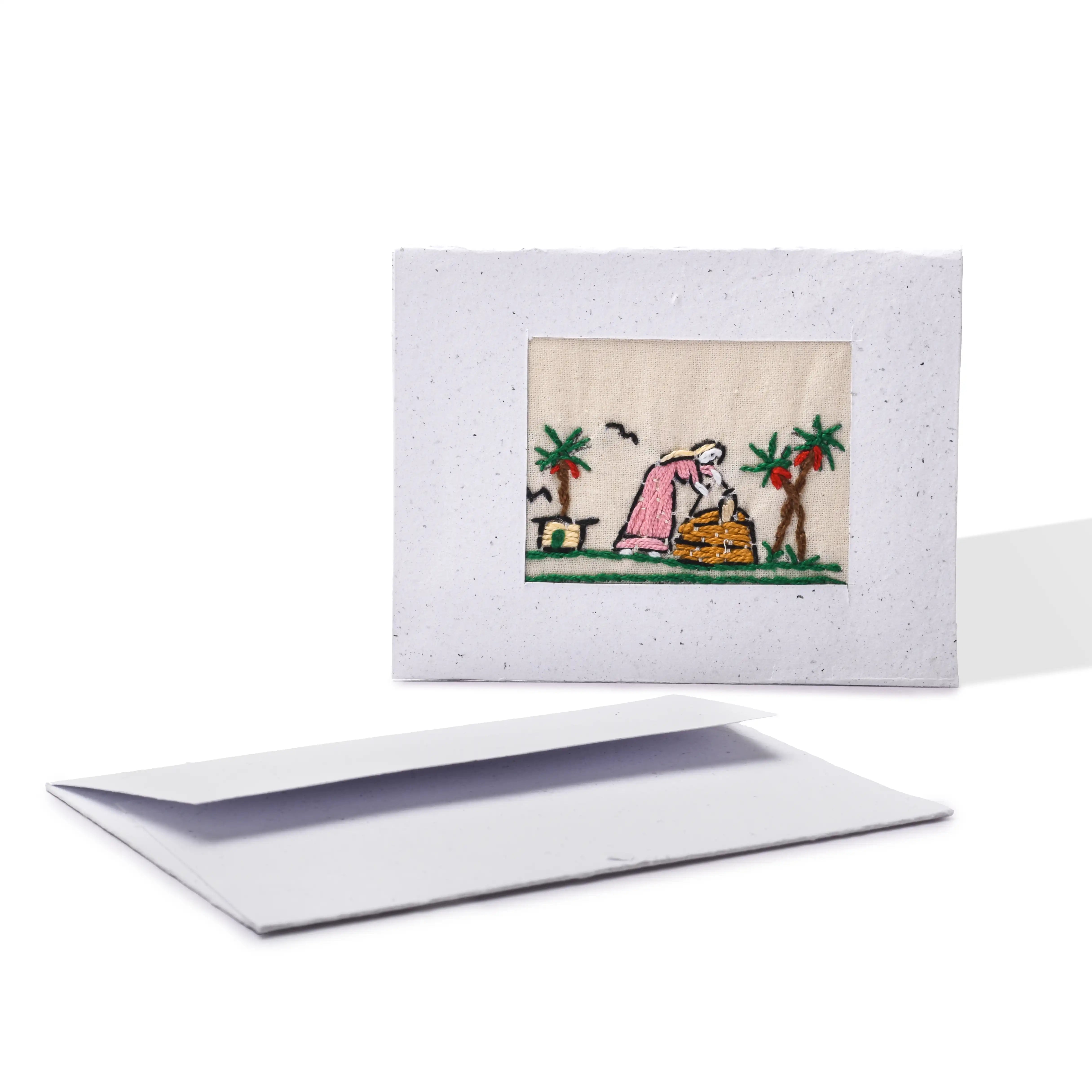 Recycled Paper Embroidered Card