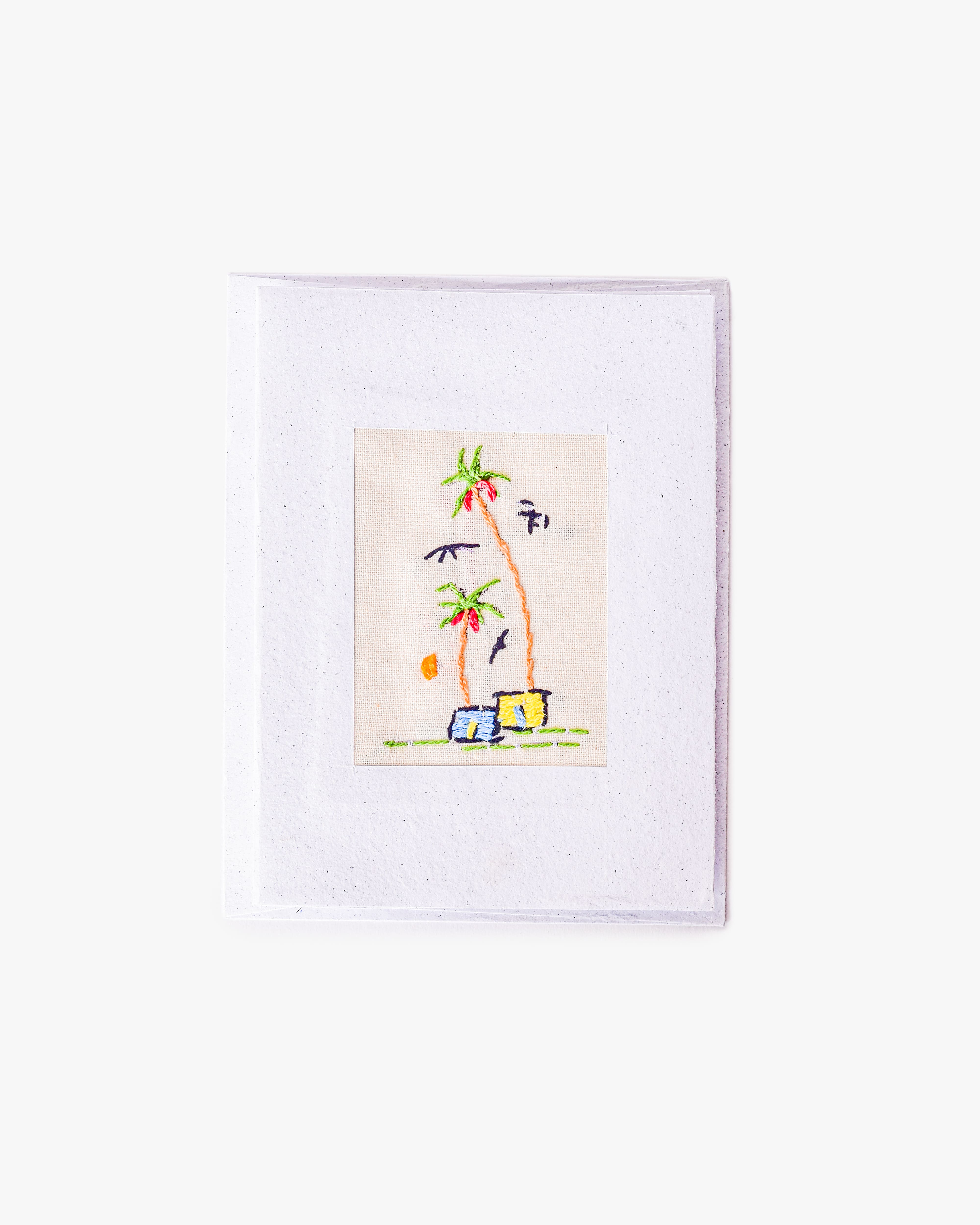 Hand Embroidered Recycled Palm Tree Card