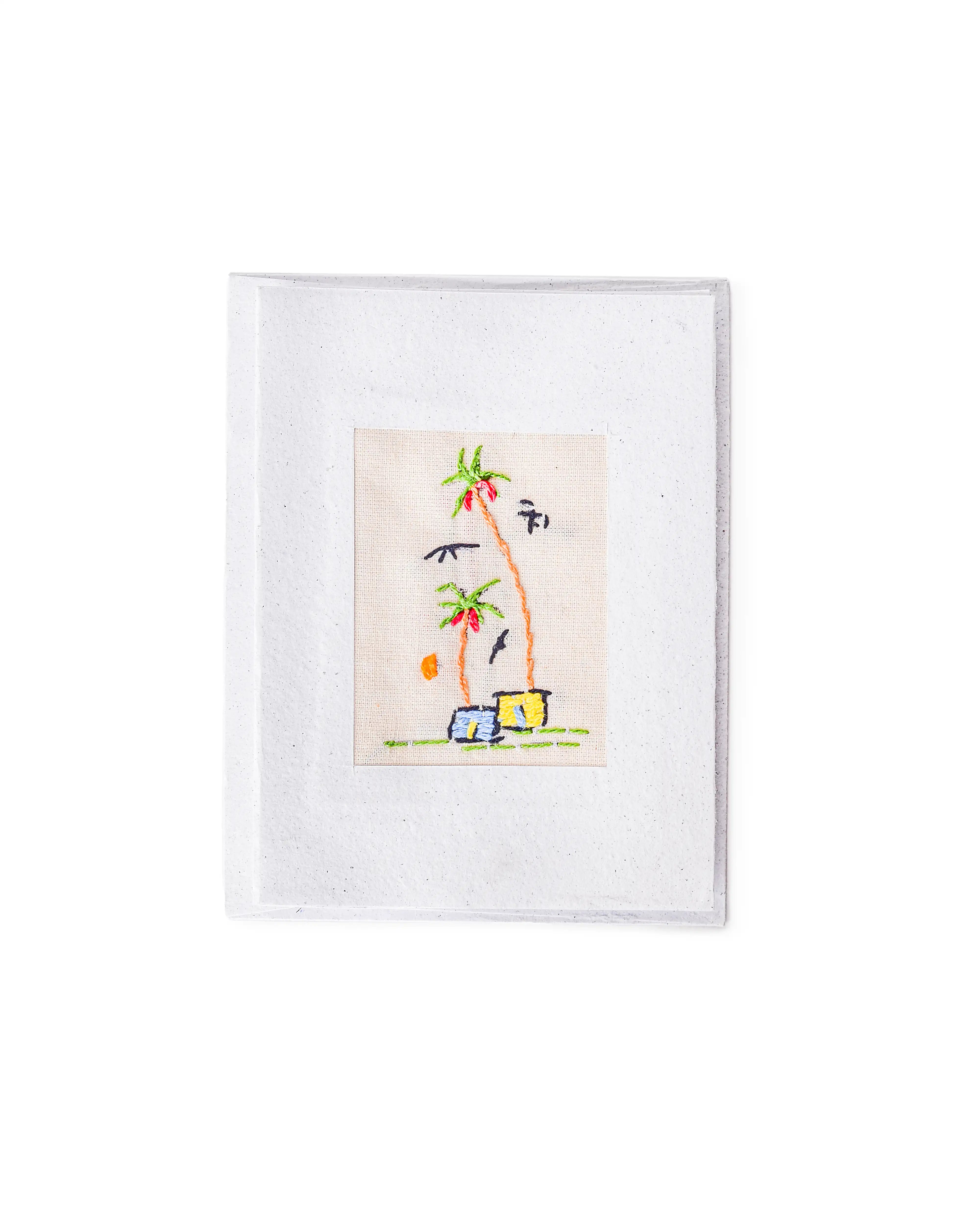 Hand Embroidered Recycled Palm Tree Card