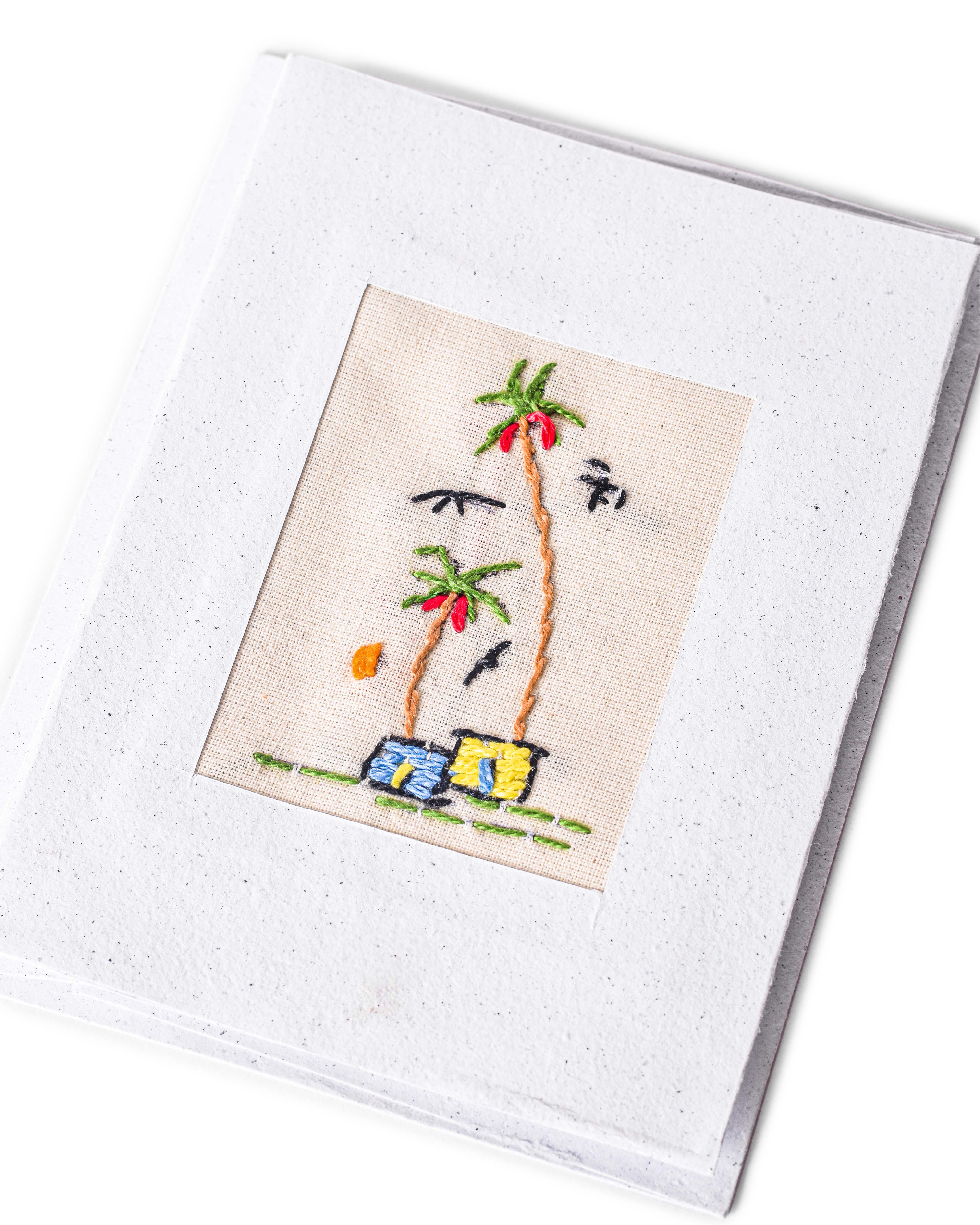 Embroidered Palm Tree Card