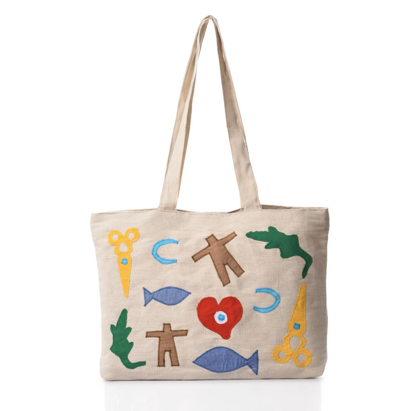 Protection Patchwork Linen Tote Bag