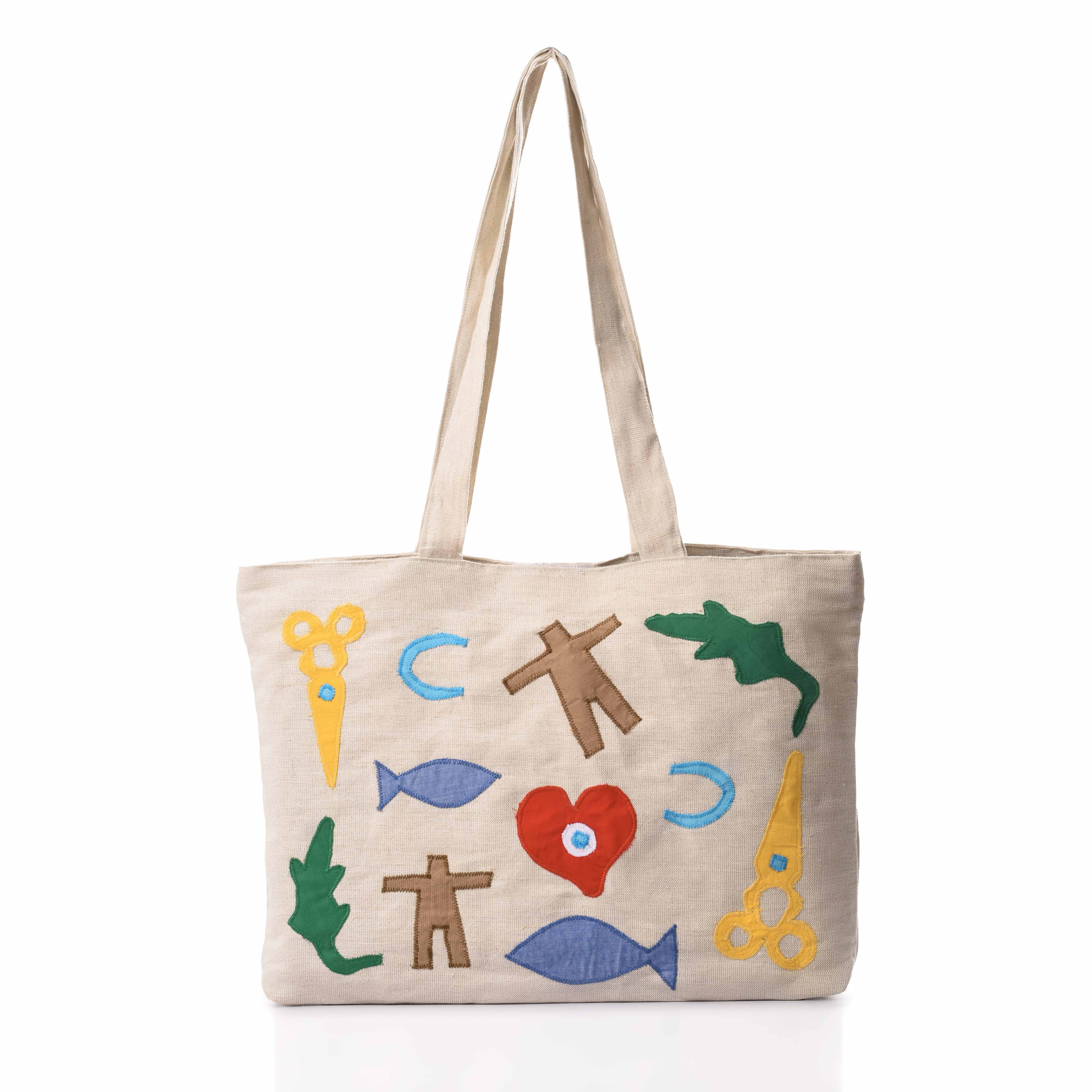 Protection Patchwork Linen Tote Bag