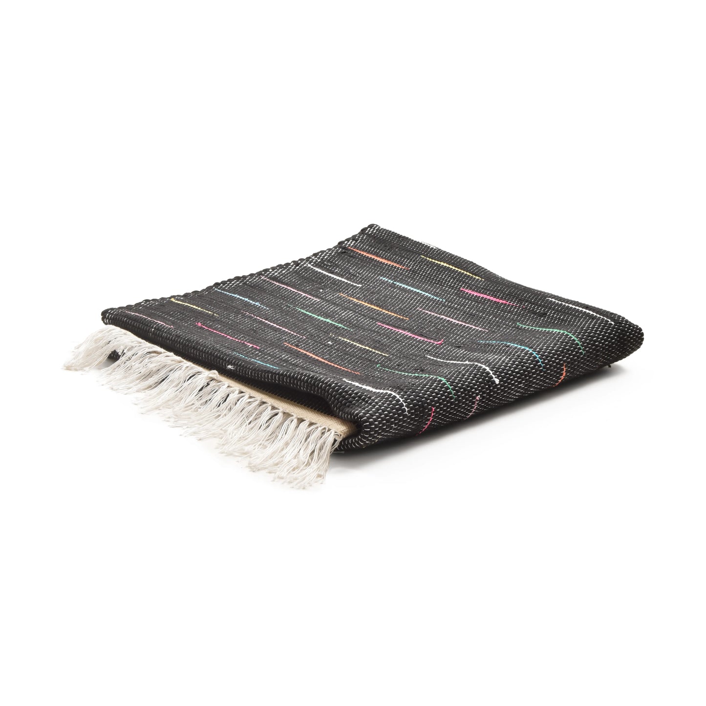 Upcycled Cotton Rug Black woven  with multicolor 