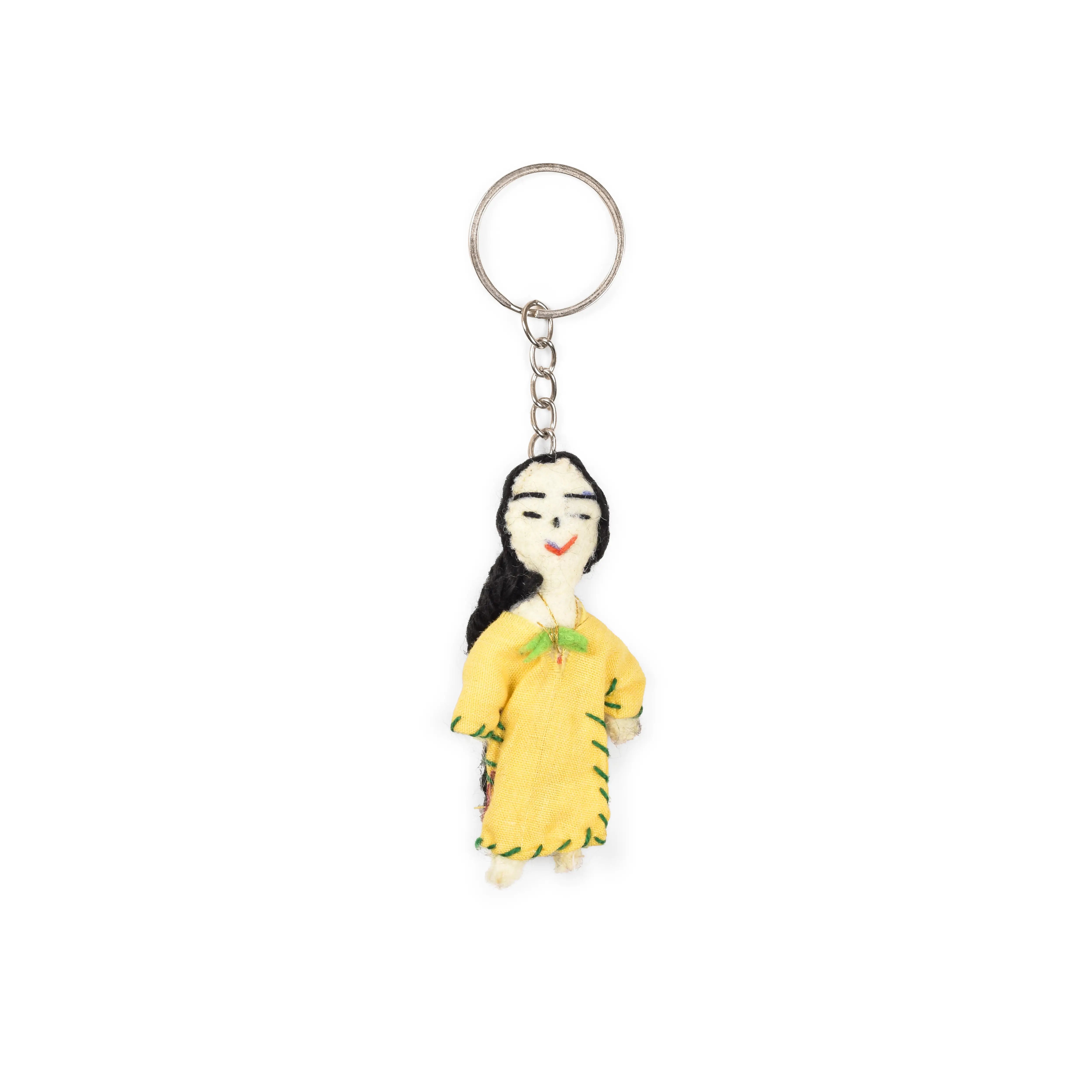 Doll Keychain with a figurine of a woman in a yellow dress 