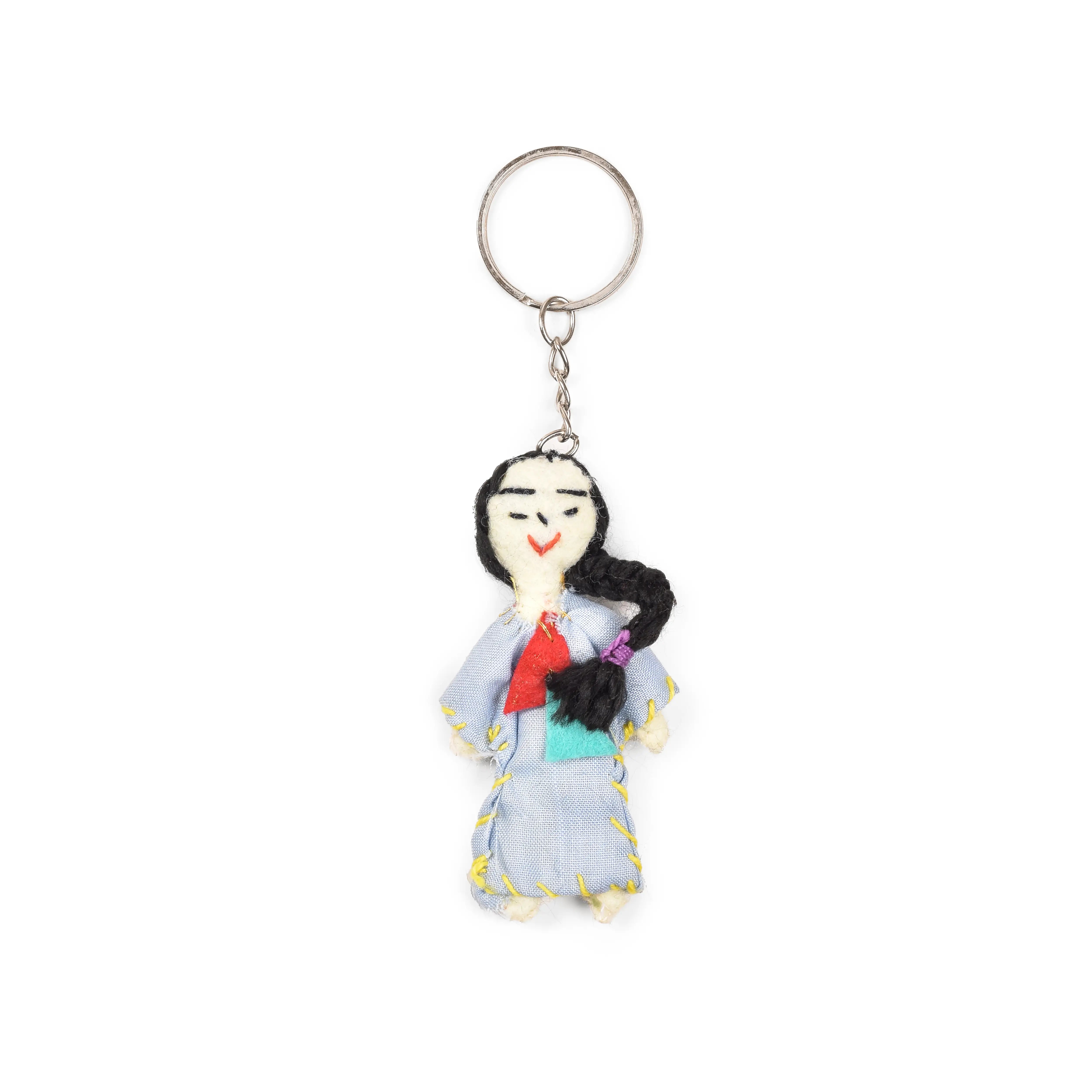 Doll Keychain with a figurine of a woman in a gray dress 