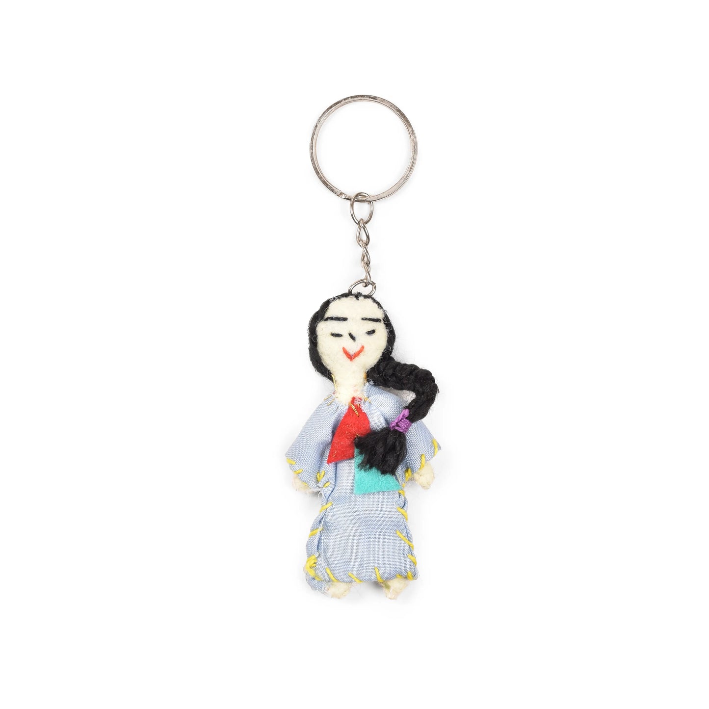 Doll Keychain with a figurine of a woman in a gray dress 