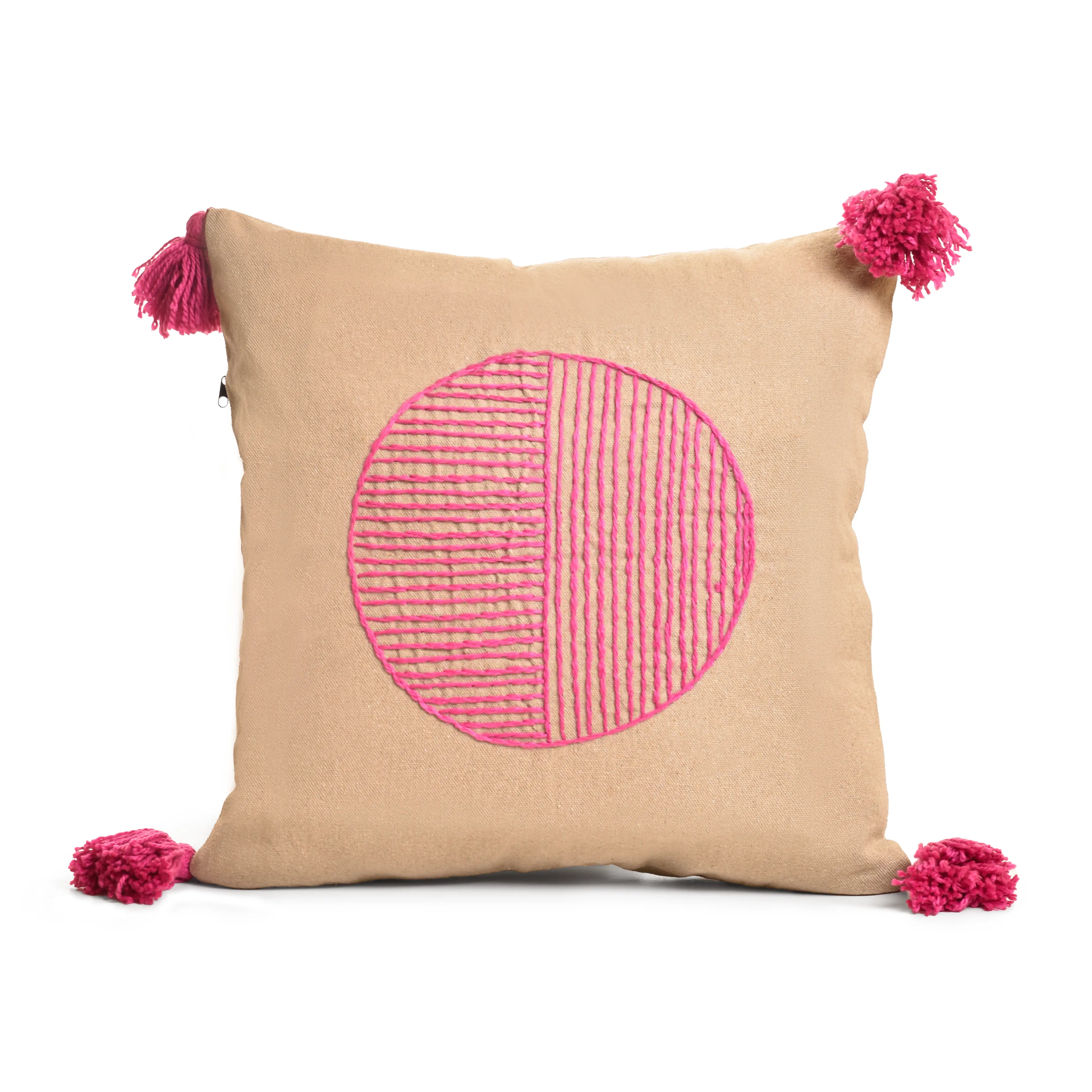 Circle Embroidered Cushion Cover
