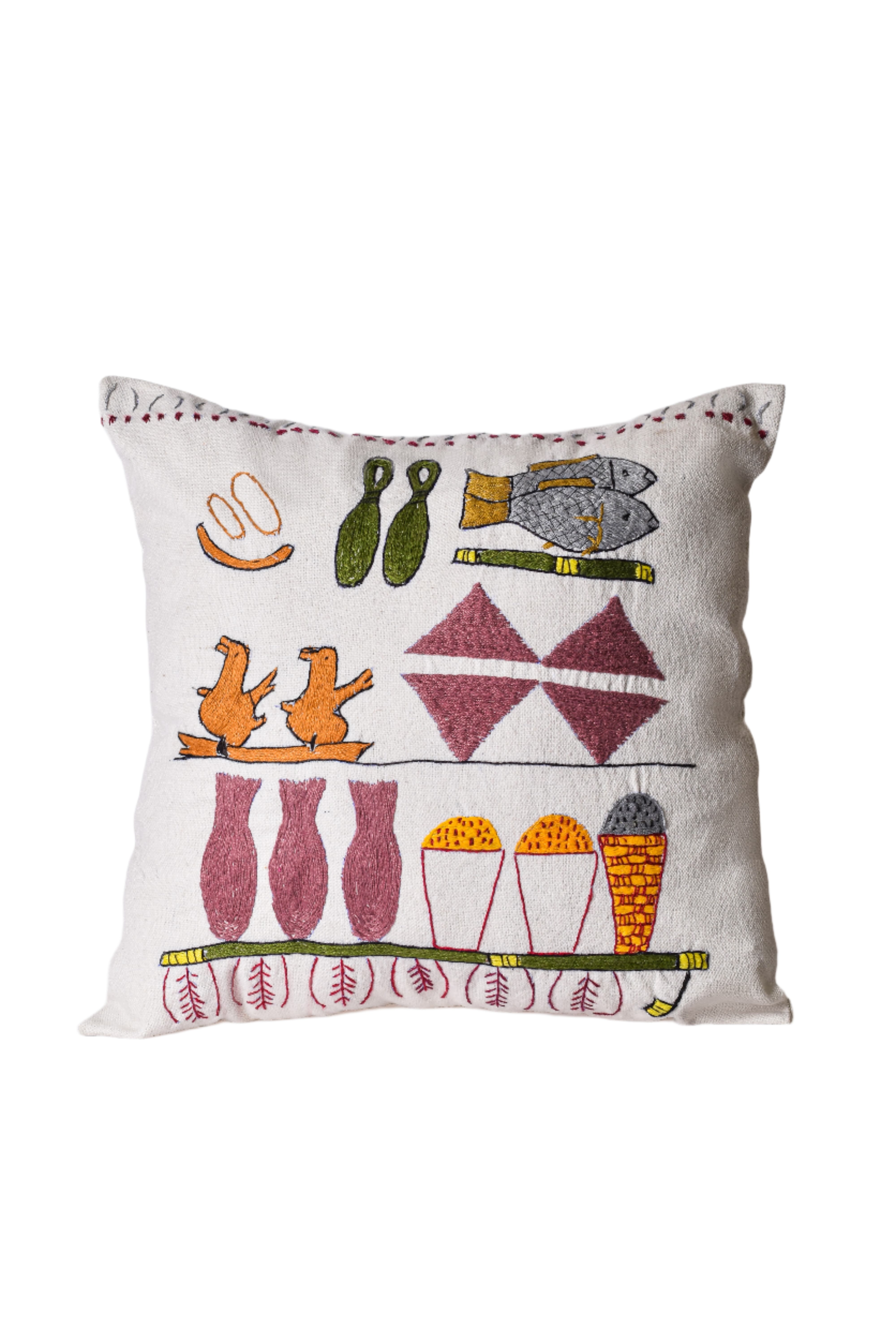 Food Staples Embroidered Cushion