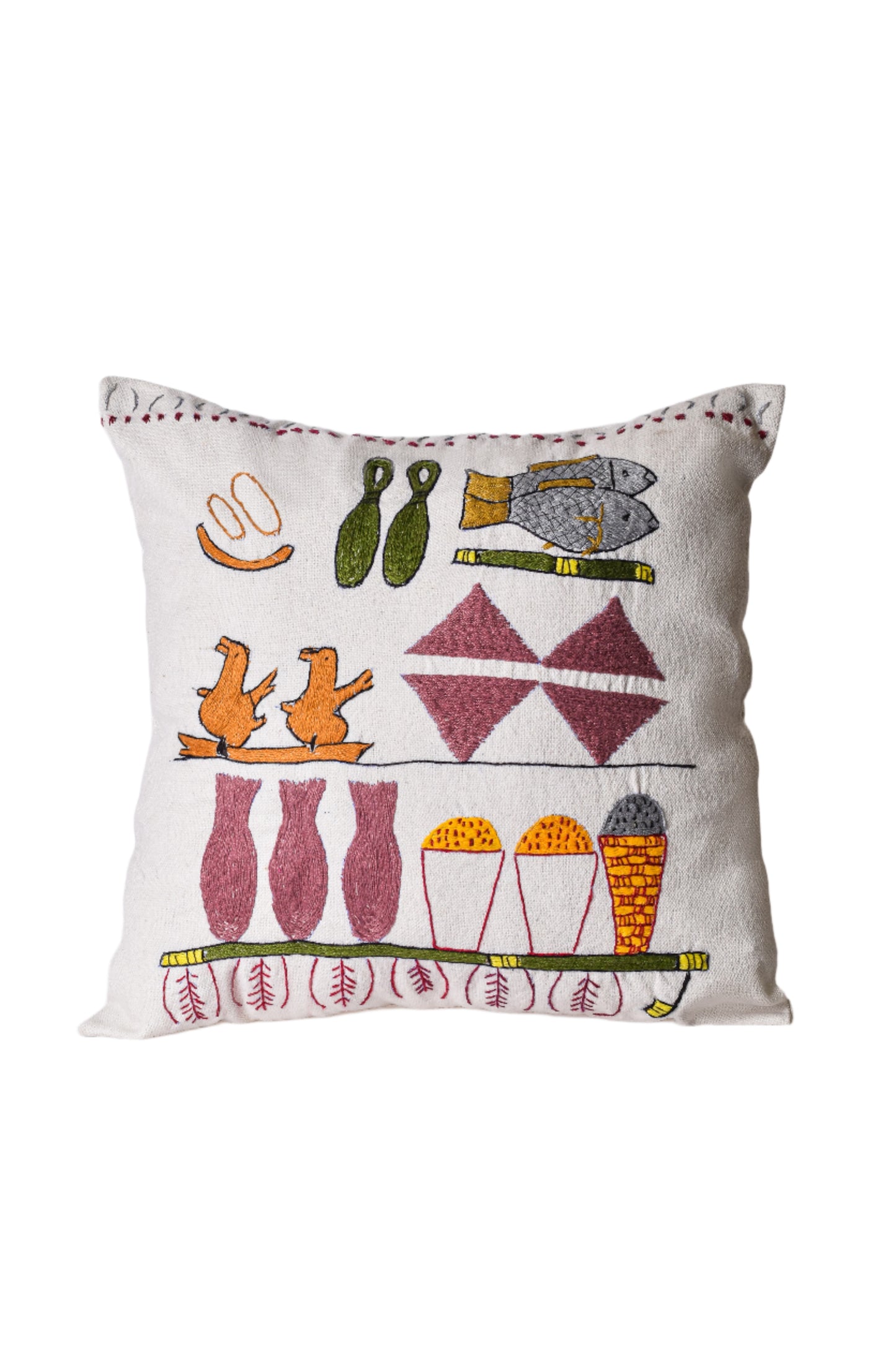 Food Staples Hand Embroidered Cushion Cover