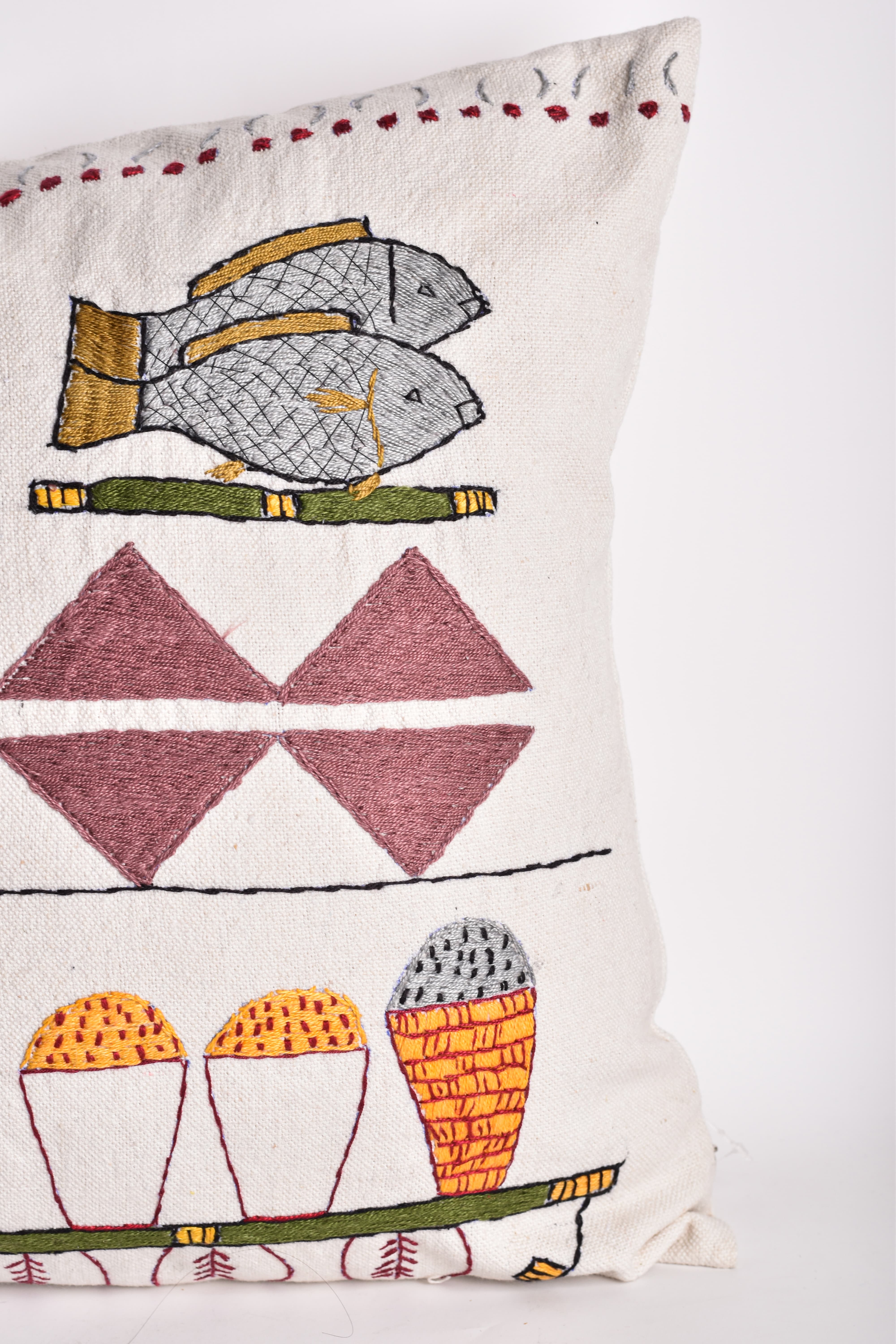 Food Staples Hand Embroidered Cushion Cover