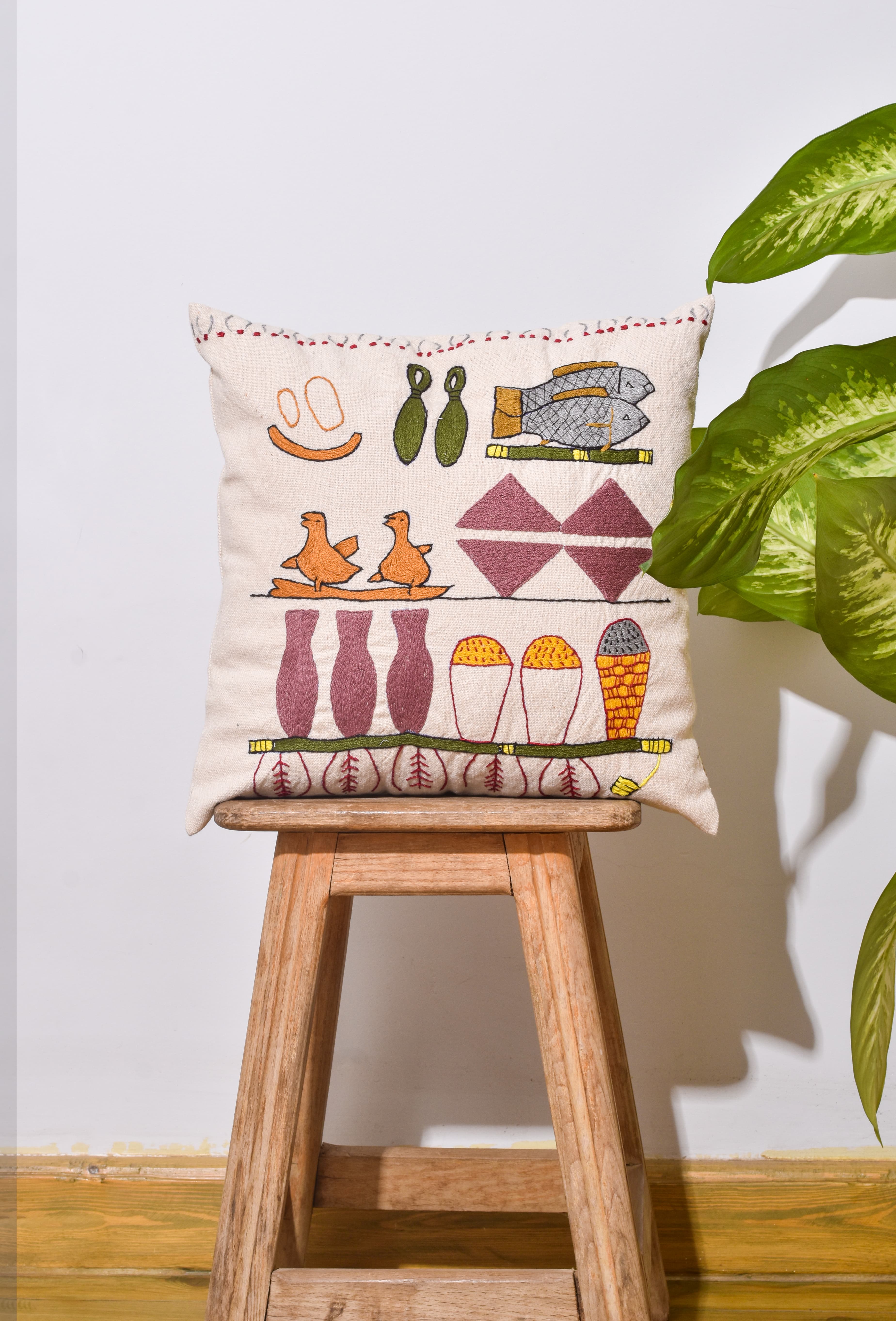 Food Staples Embroidered Cushion