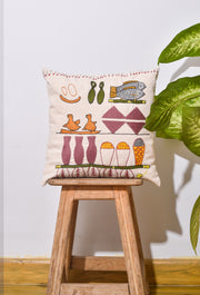 Food Staples Hand Embroidered Cushion Cover