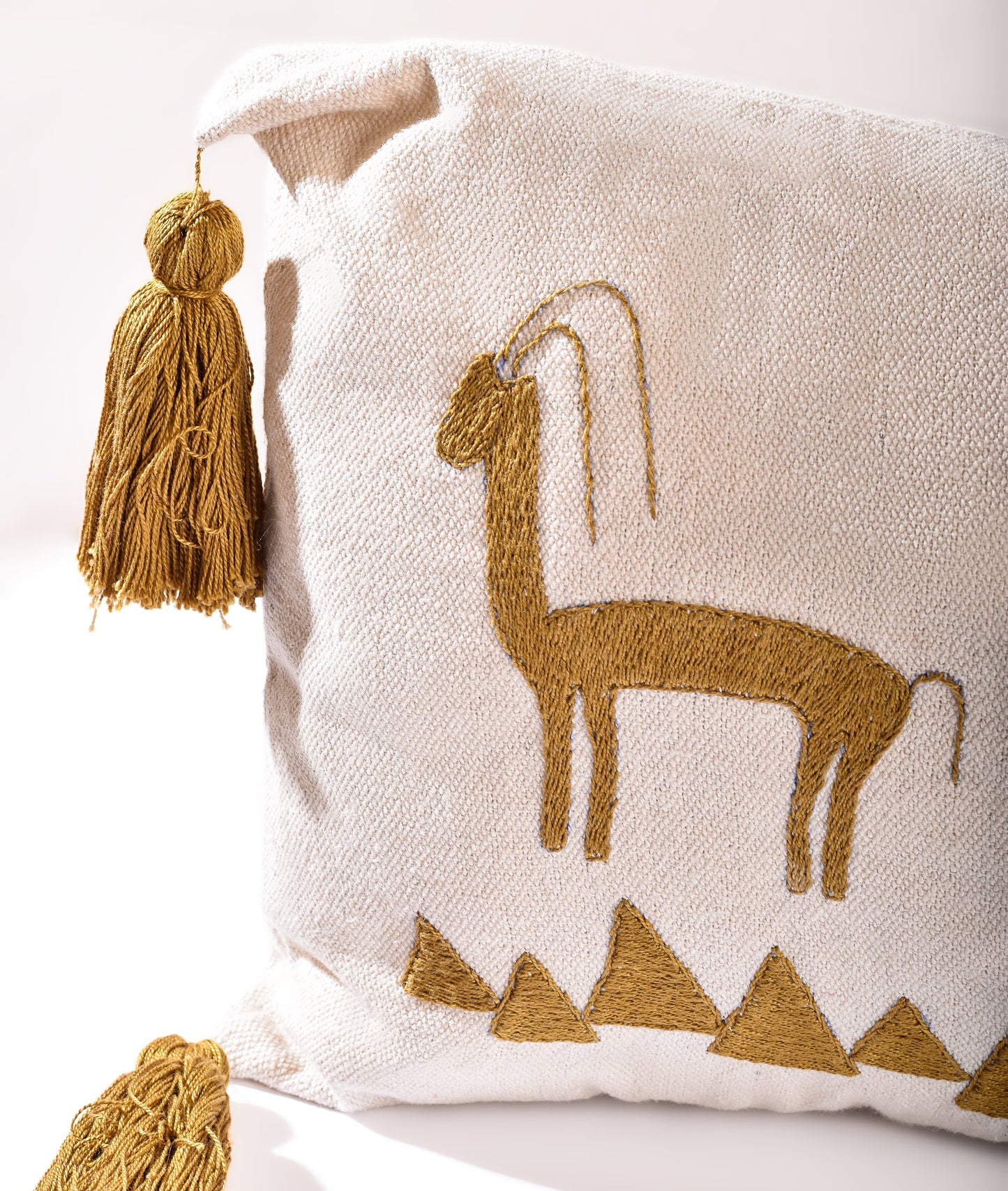 Hand Embroidered Gazelle Lumbar Cushion