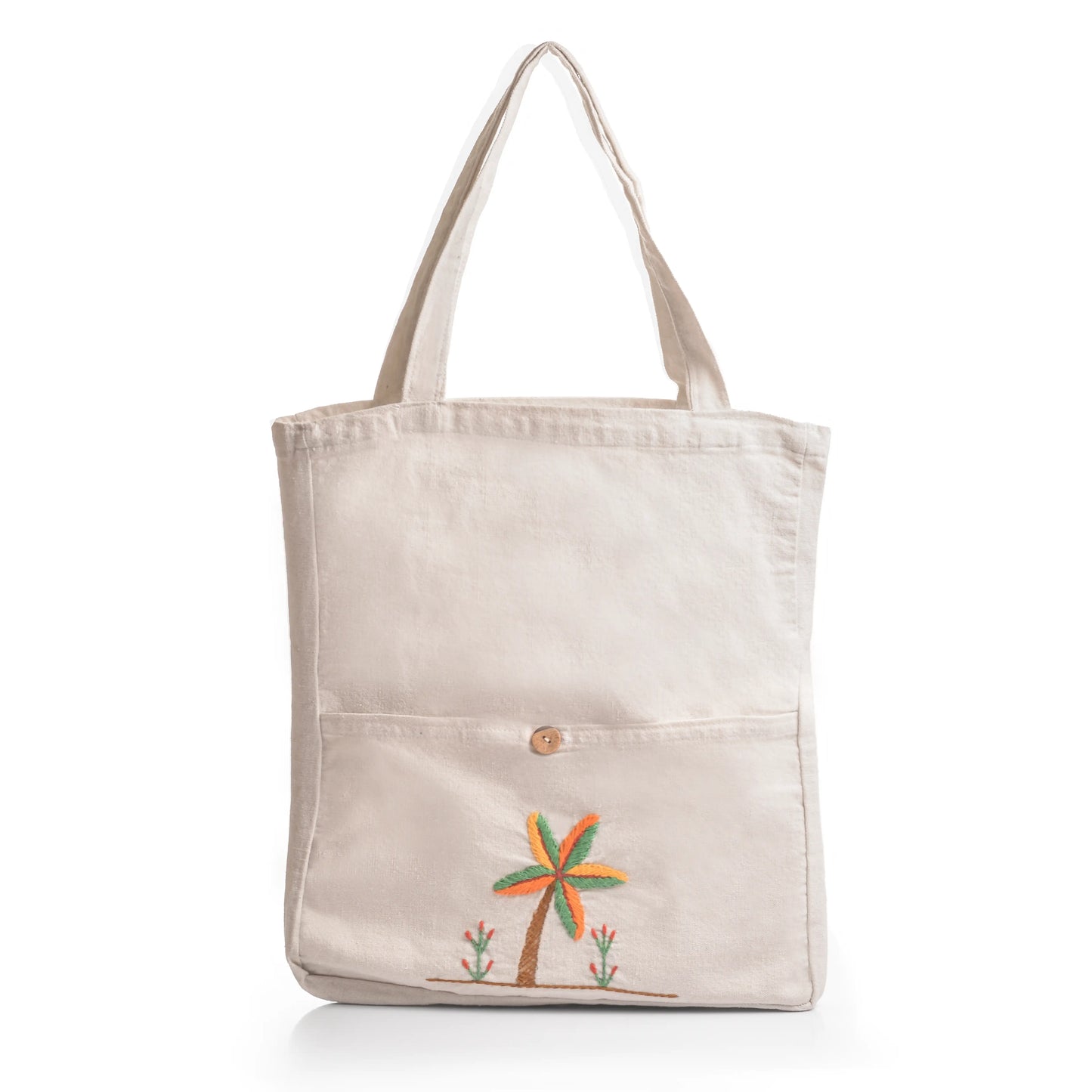 Embroidered Tote Bag with Pocket