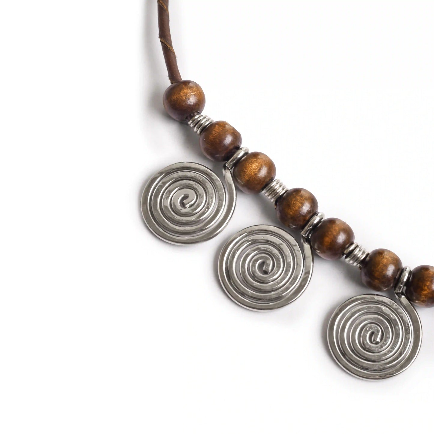5 Spiral Pendants Brass Necklace
