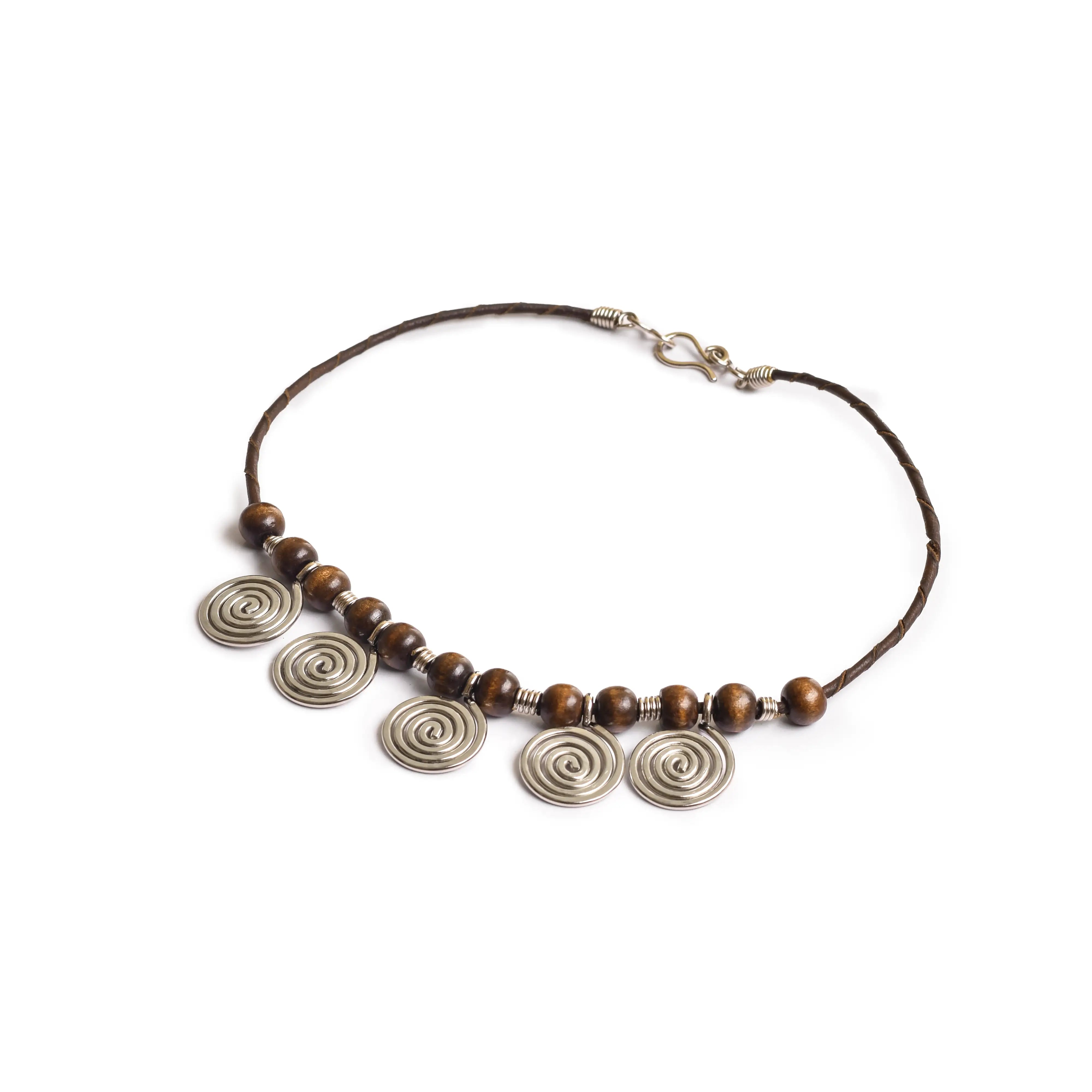 5 Spiral Pendants Brass Necklace