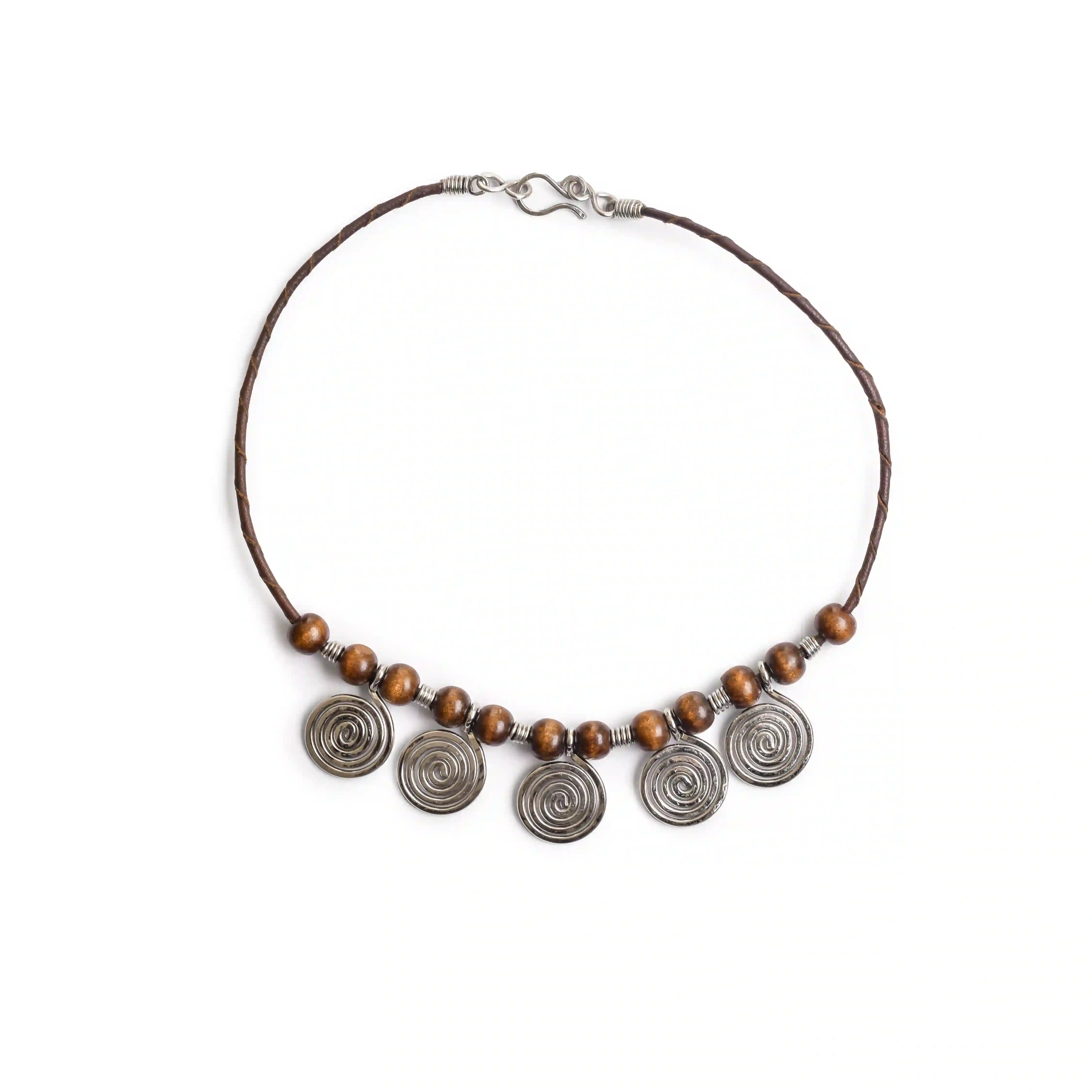 5 Spiral Pendants Brass Necklace