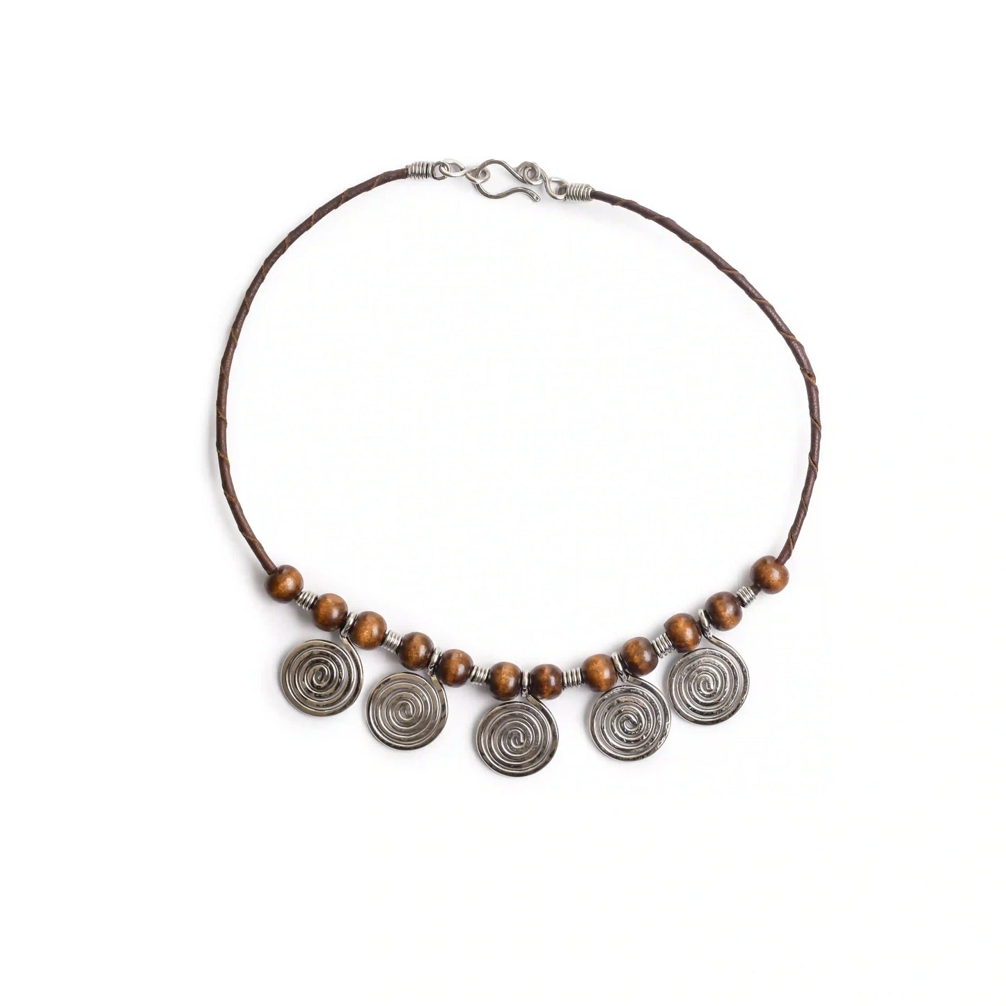 5 Spiral Pendants Brass Necklace