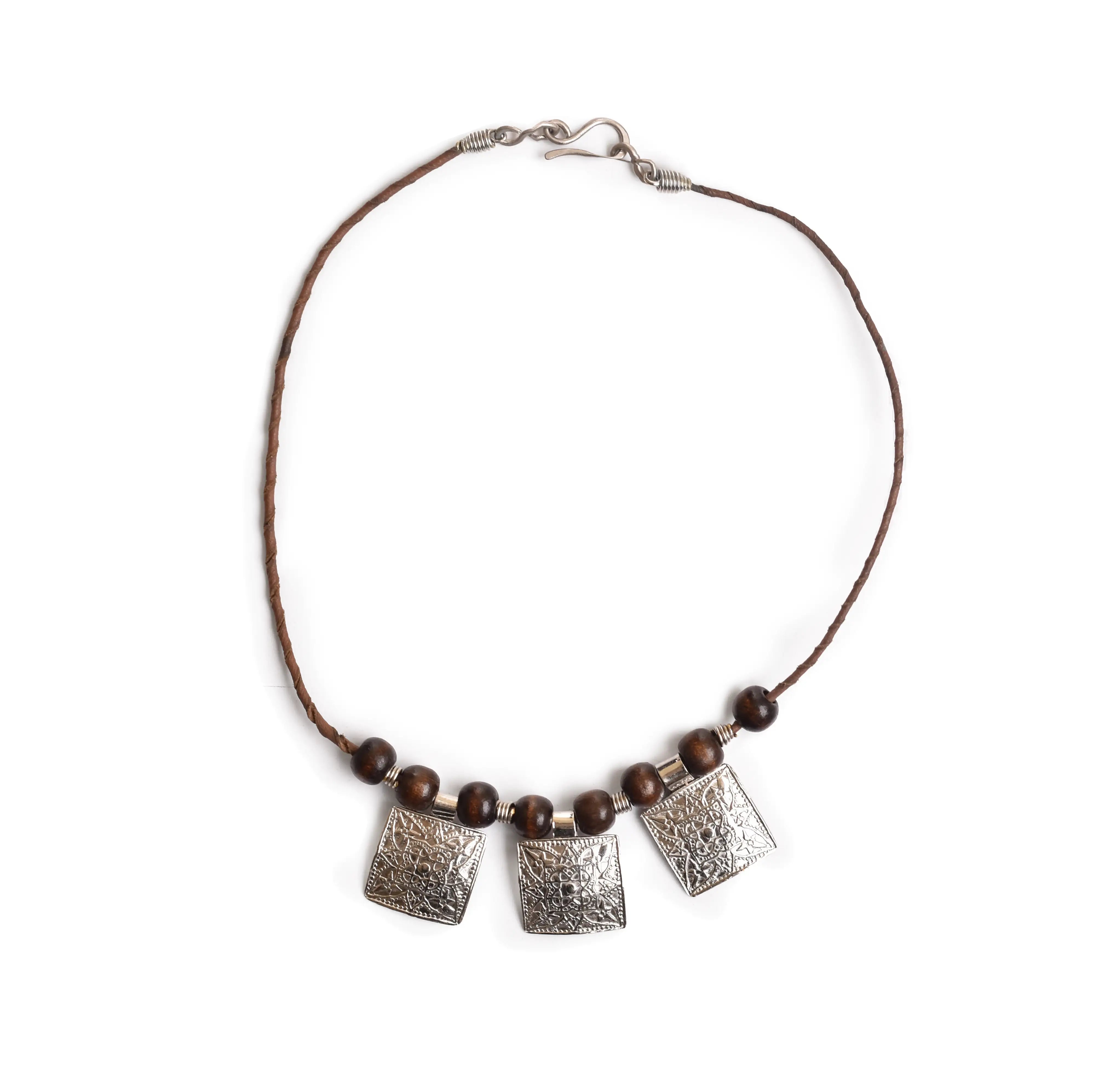 3 Square Pendants Brass Necklace