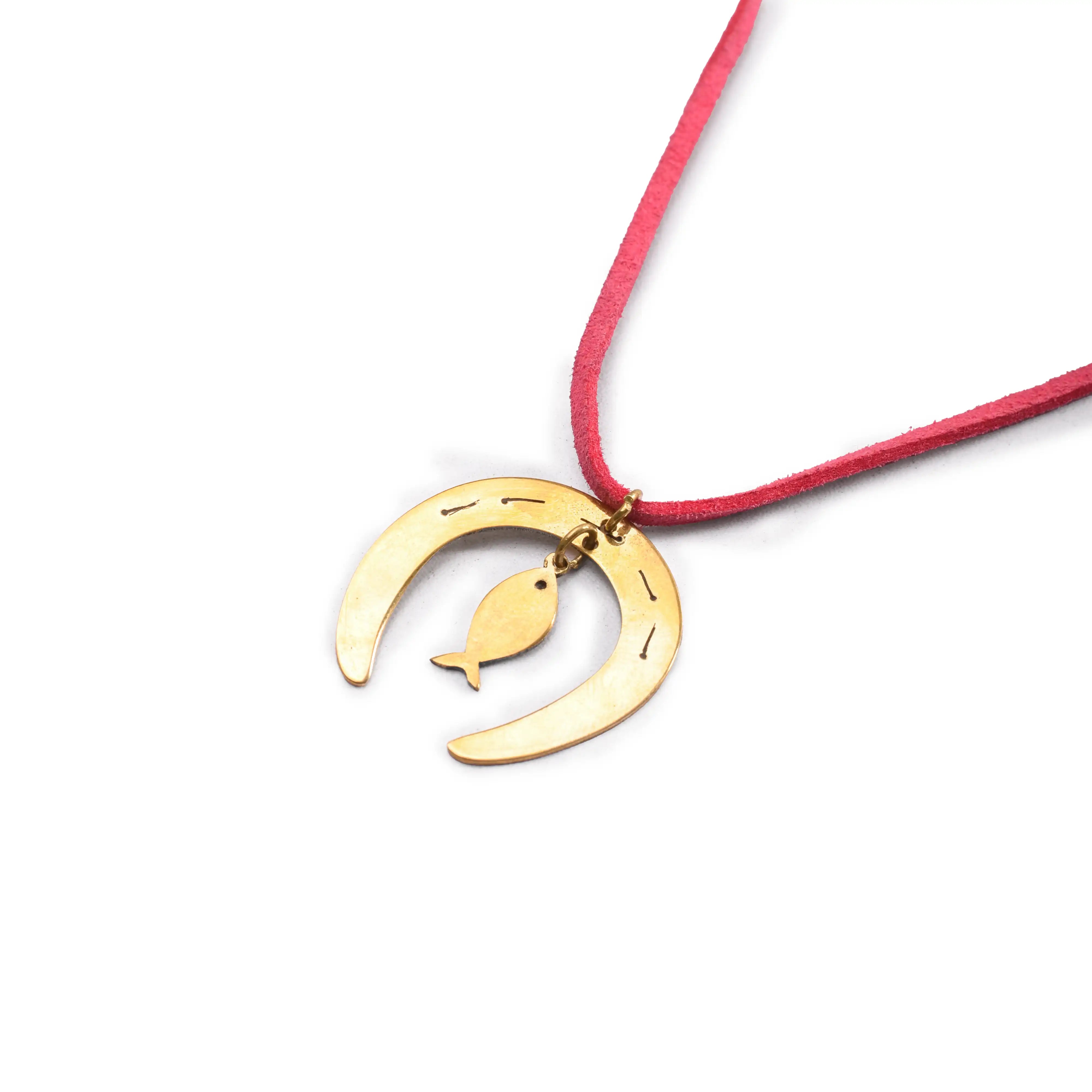 Horseshoe & Fish Brass Necklace