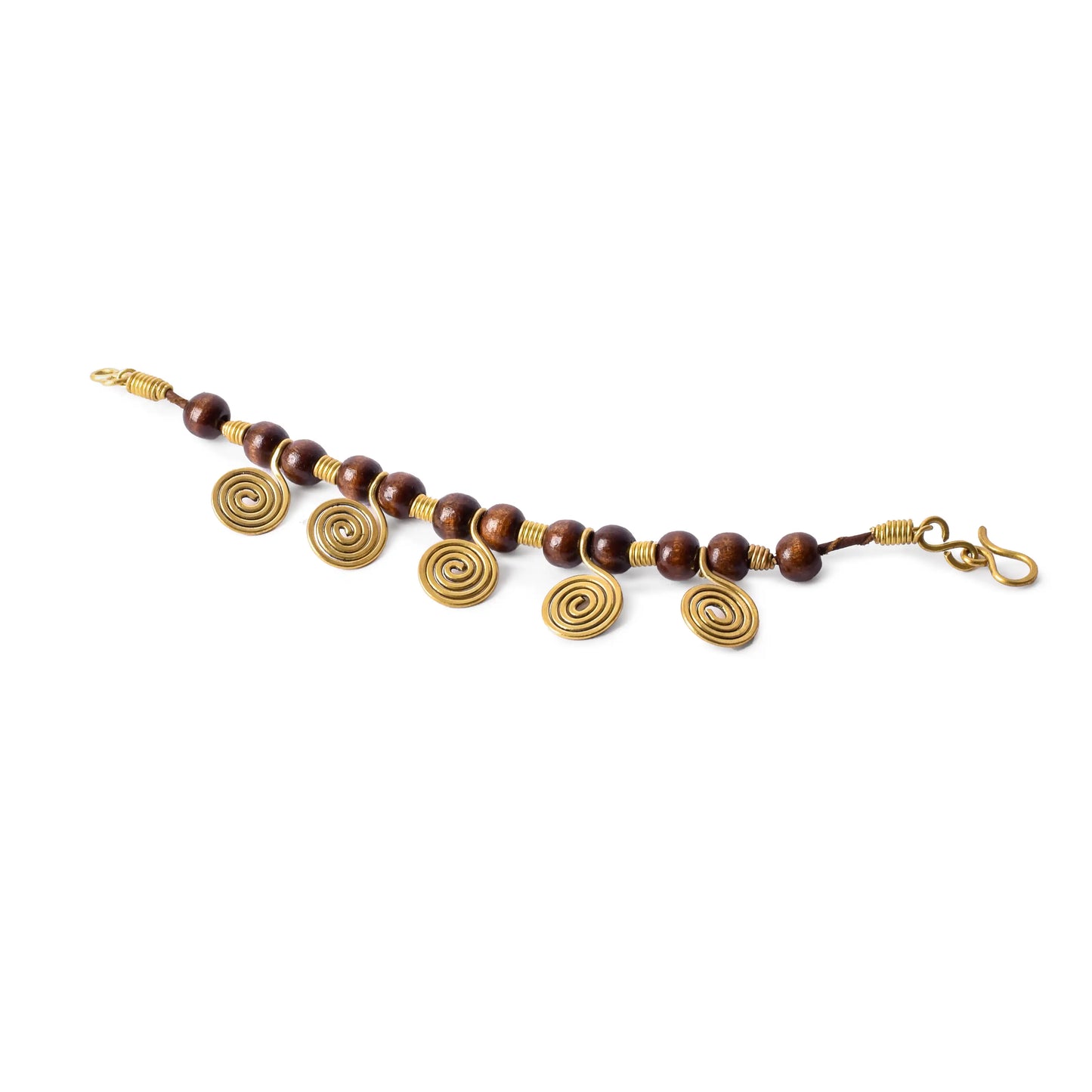 Brass & Wood Spiral Pendants Bracelet