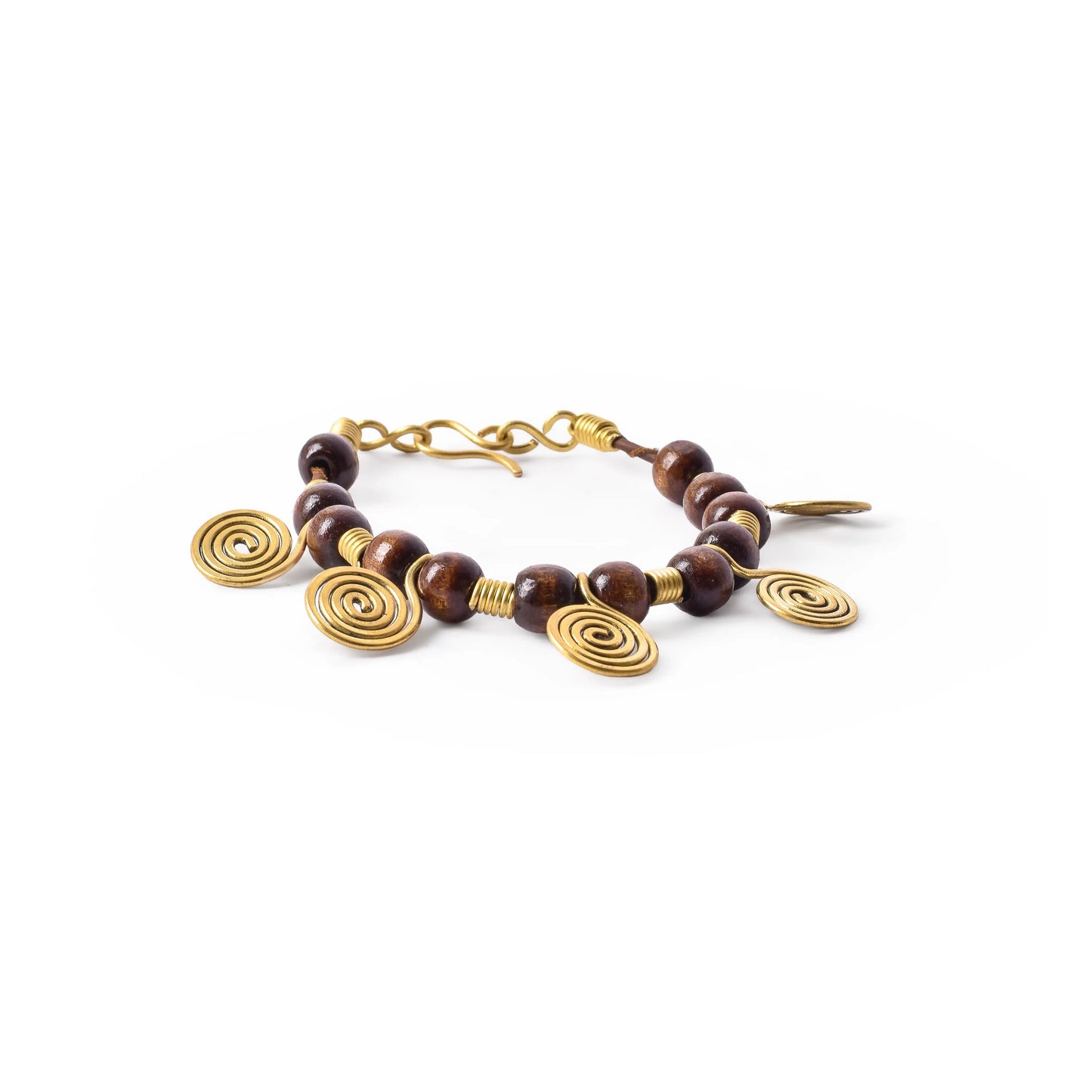 Brass & Wood Spiral Pendants Bracelet