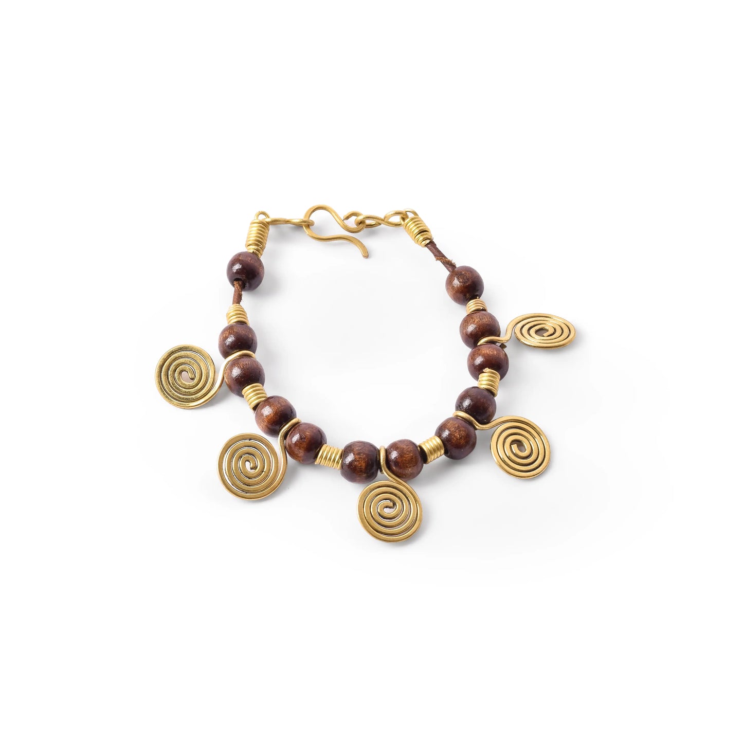 Brass & Wood Spiral Pendants Bracelet