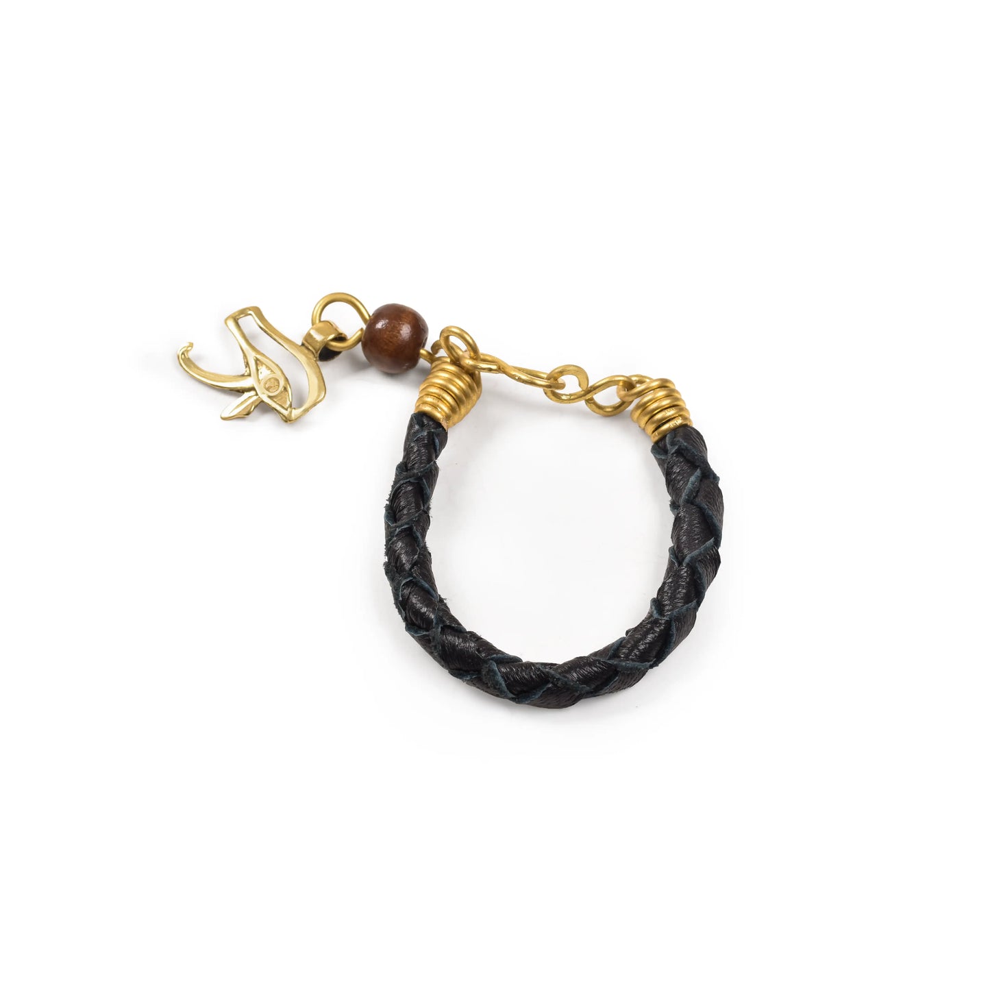 Leather eye of Horus color blak Brass Charm Bracelet  