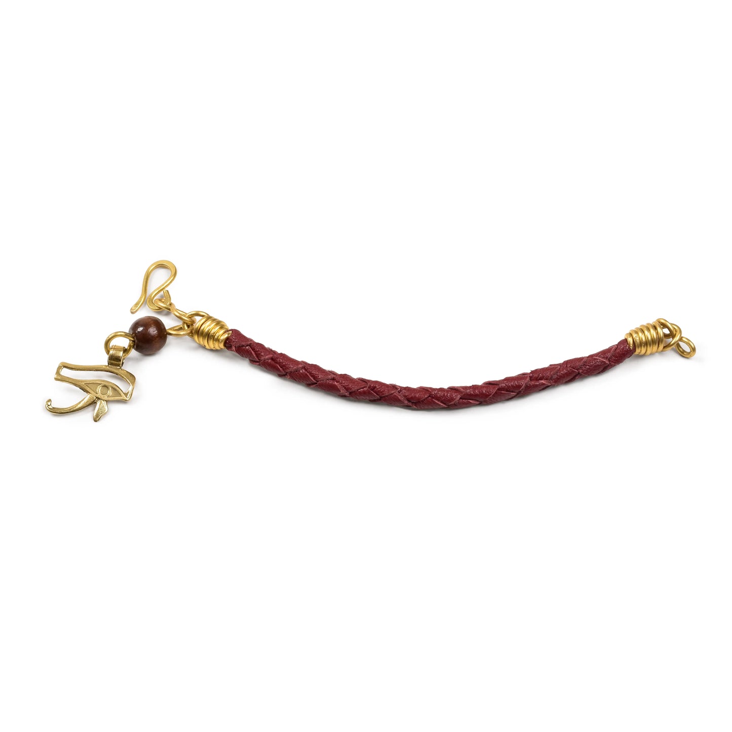 Leather eye of Horus color bargndy Brass Charm Bracelet  