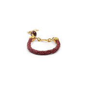 Leather eye of Horus color bargndy Brass Charm Bracelet  