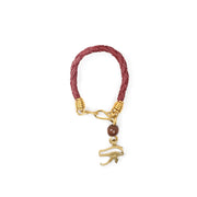 Leather eye of Horus color bargndy Brass Charm Bracelet  
