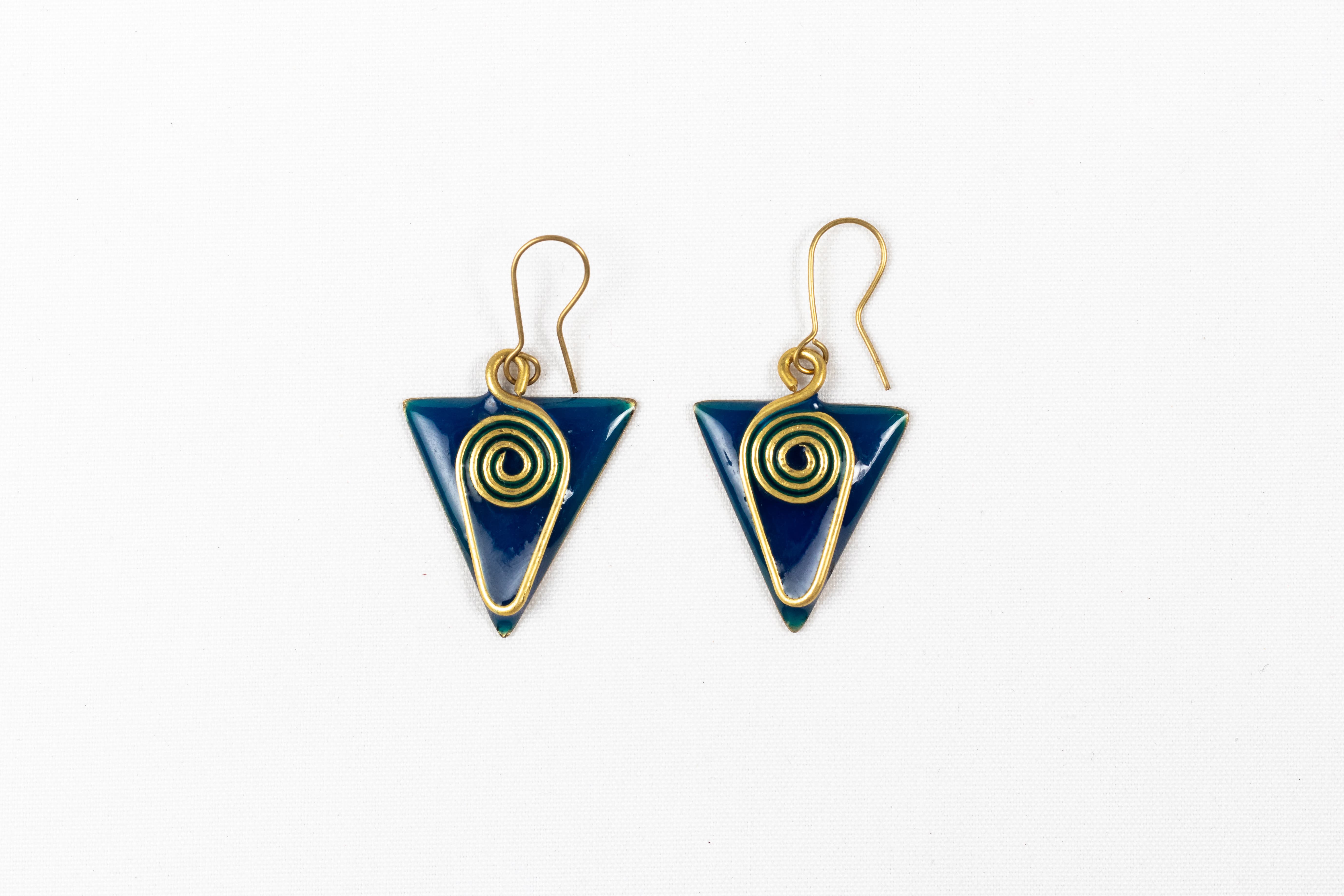 Enamel Brass Triangular Earrings