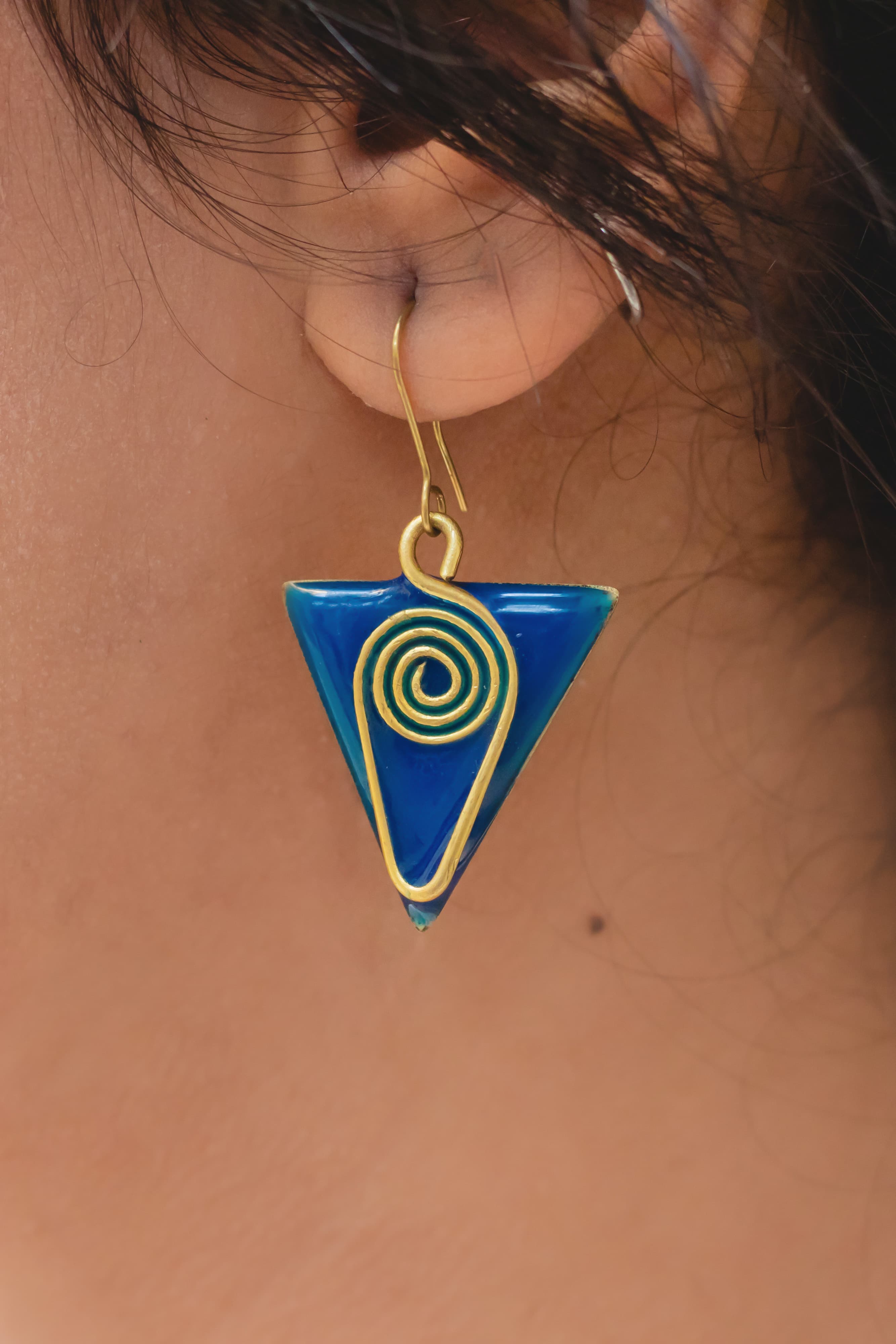 Enamel Brass Triangular Earrings