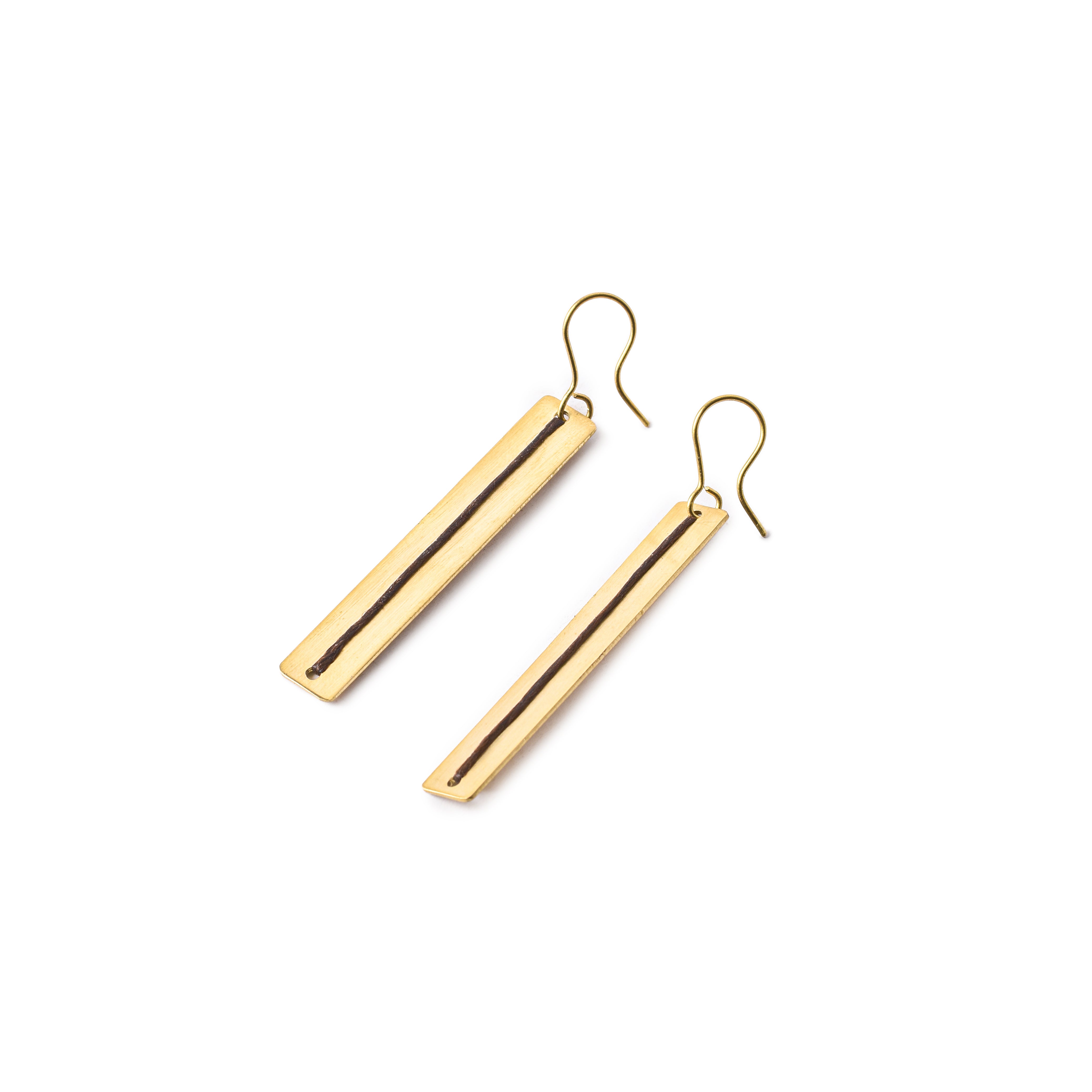 Long Brass Earrings with Cotton Thread