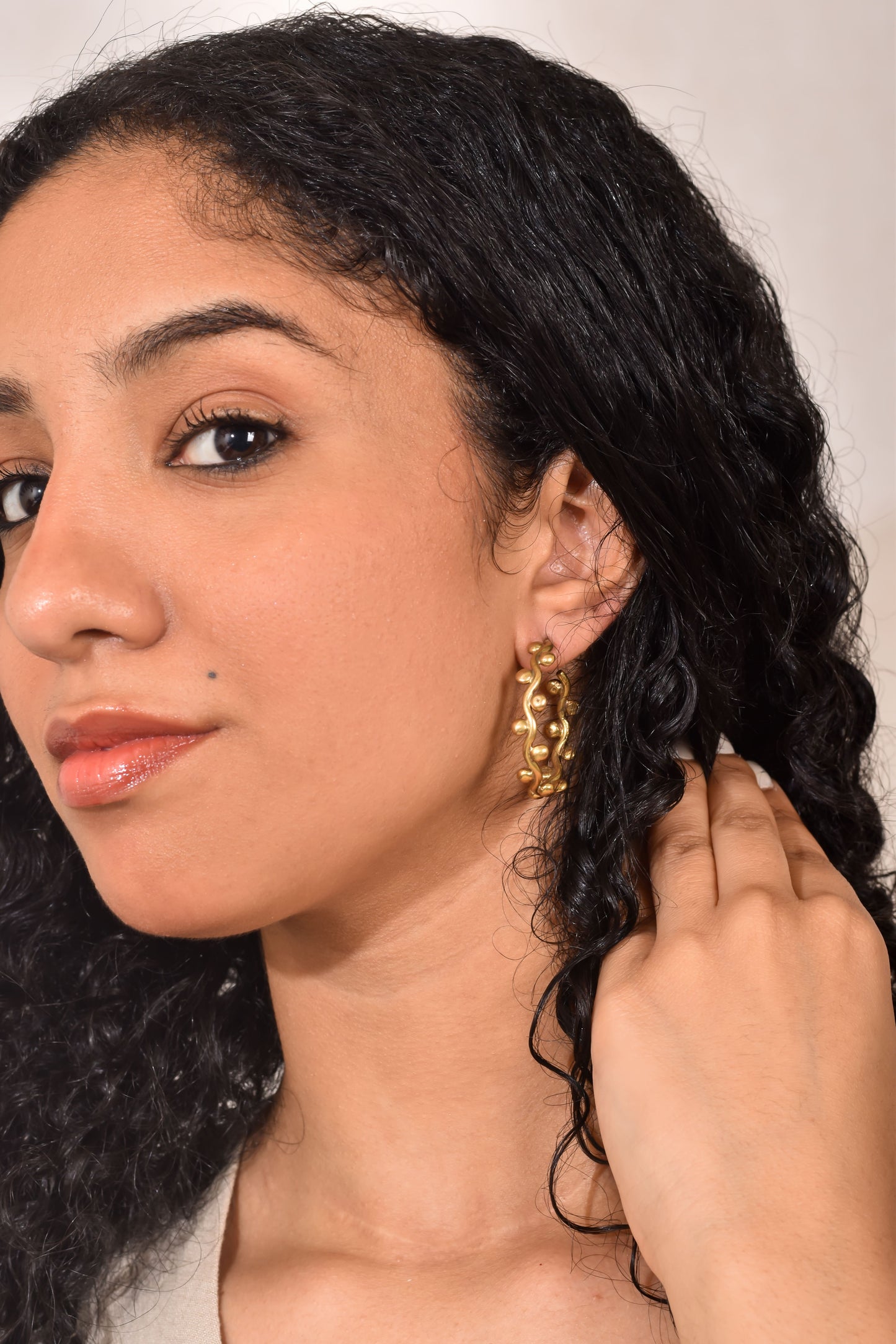 Big Hoop Granulated Brass Earrings