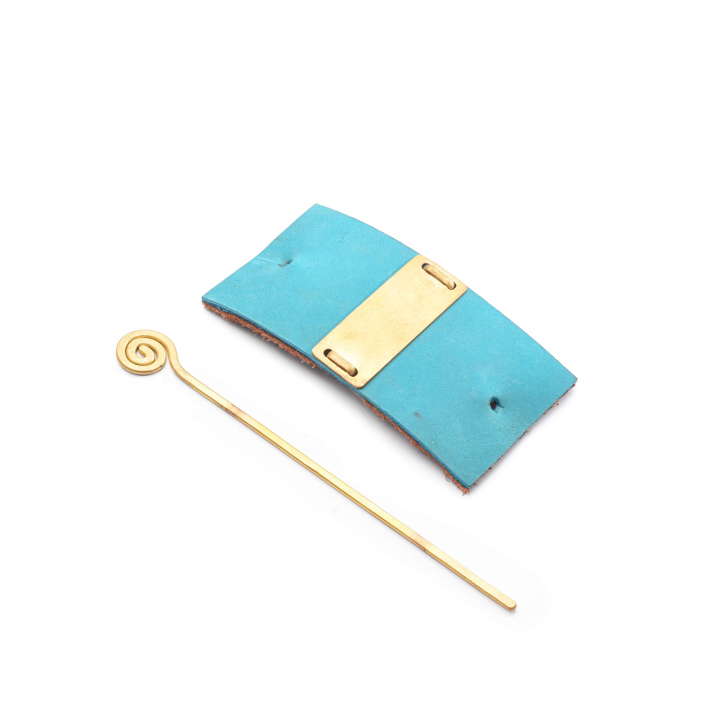 Leather and Brass Hair Pin