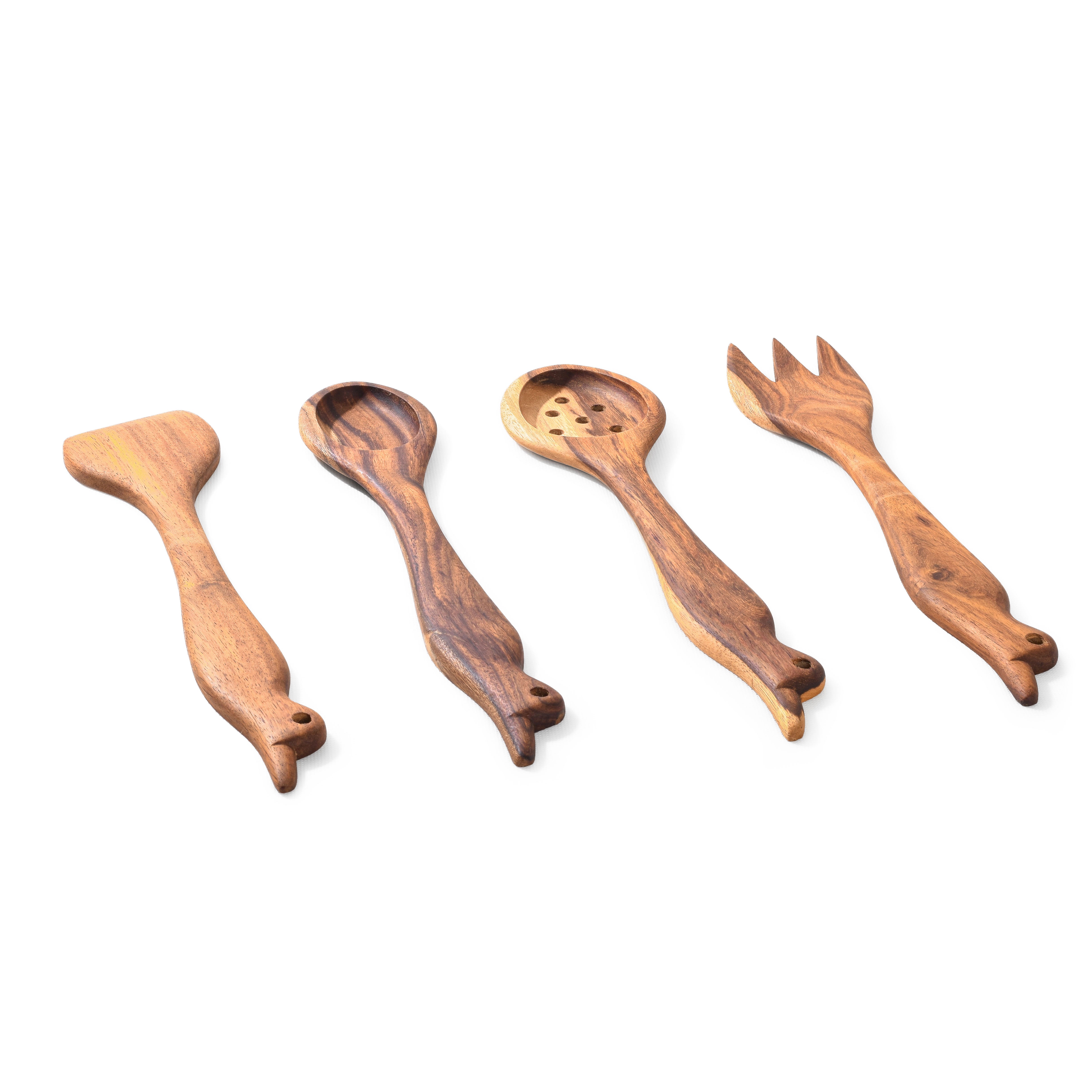 Wooden Server Set with a Bird Handle